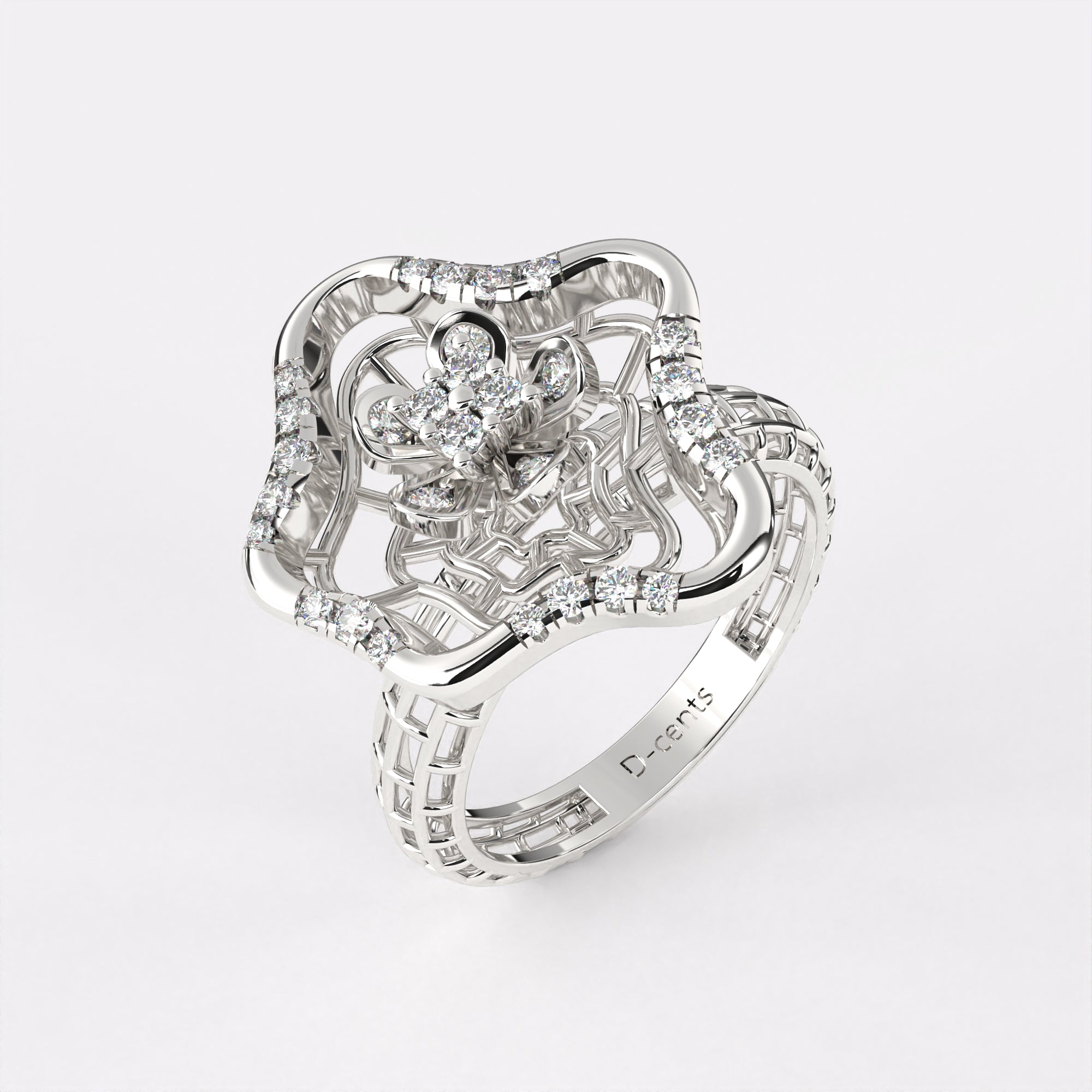 Wavy petal diamond ring in 925 Silver