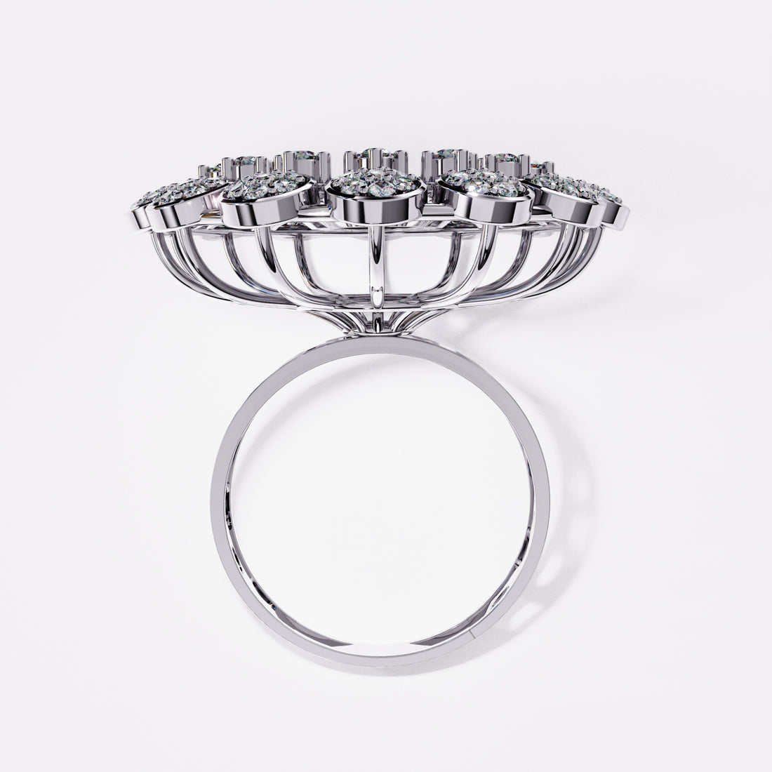 Wide Cocktail Diamond Ring in 925 Silver