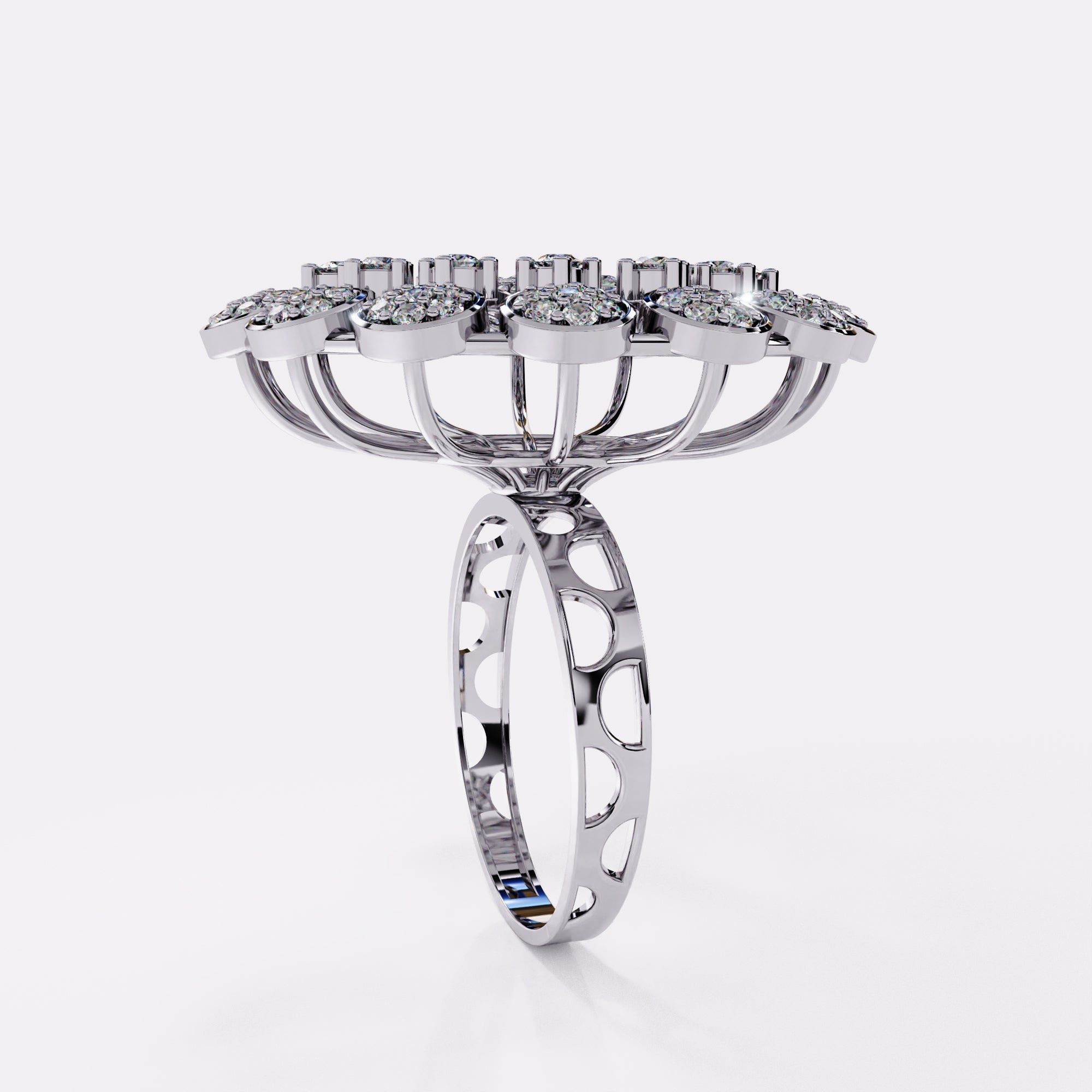 Wide Cocktail Diamond Ring in 925 Silver