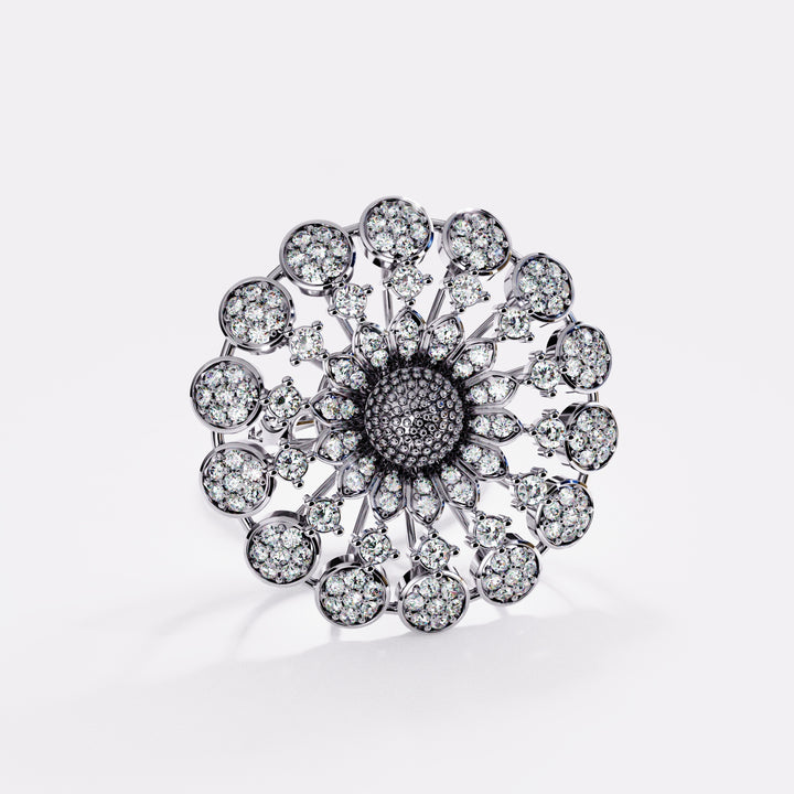 Wide Cocktail Diamond Ring in 925 Silver