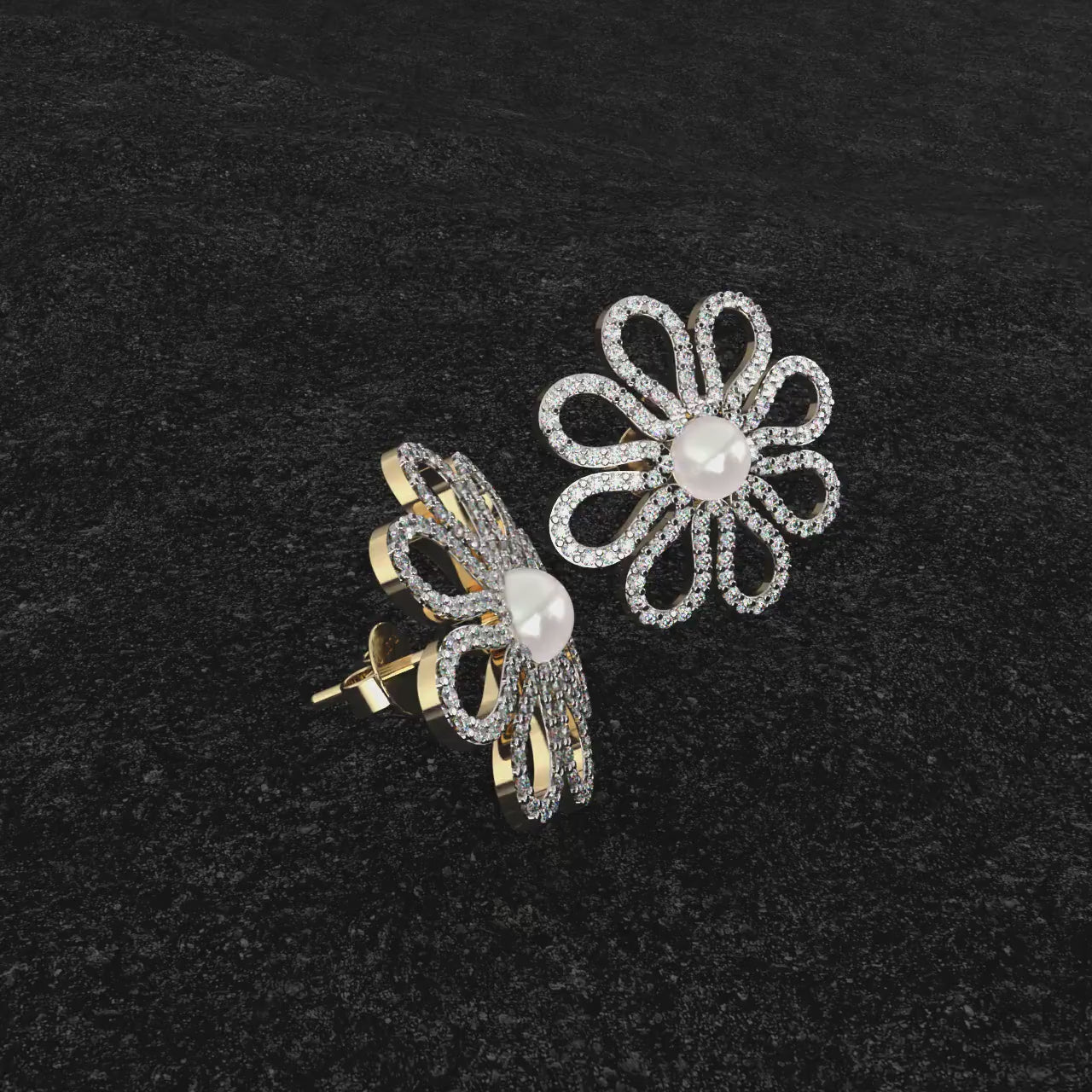 Glittering Petals Diamond Stud Earrings