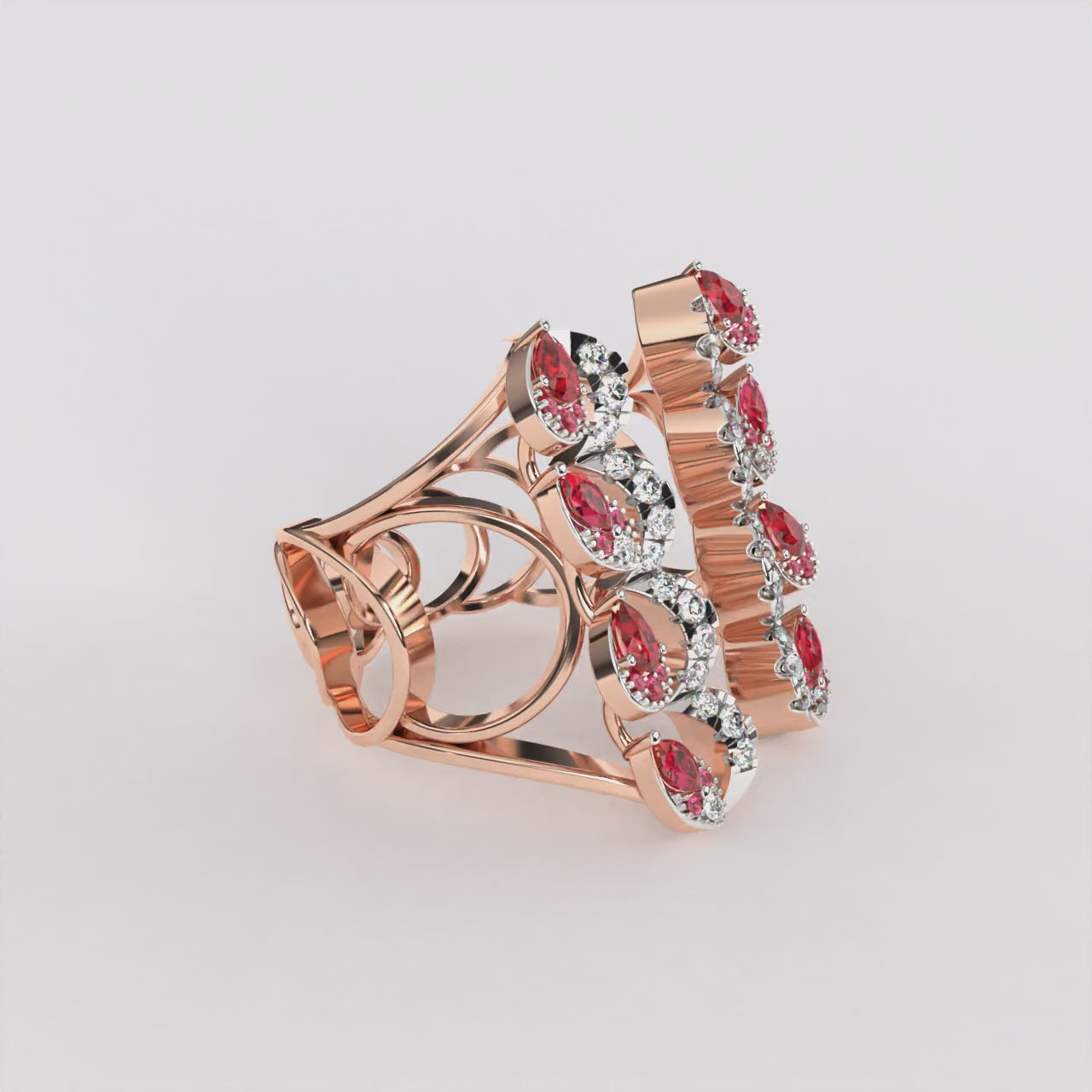 Red Drop Floret Diamond Ring