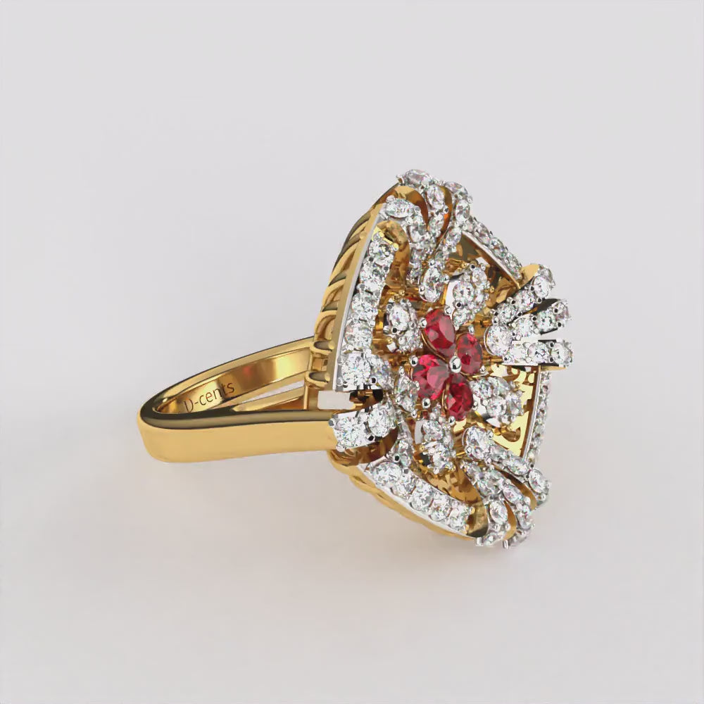 Red Floret Diamond Ring