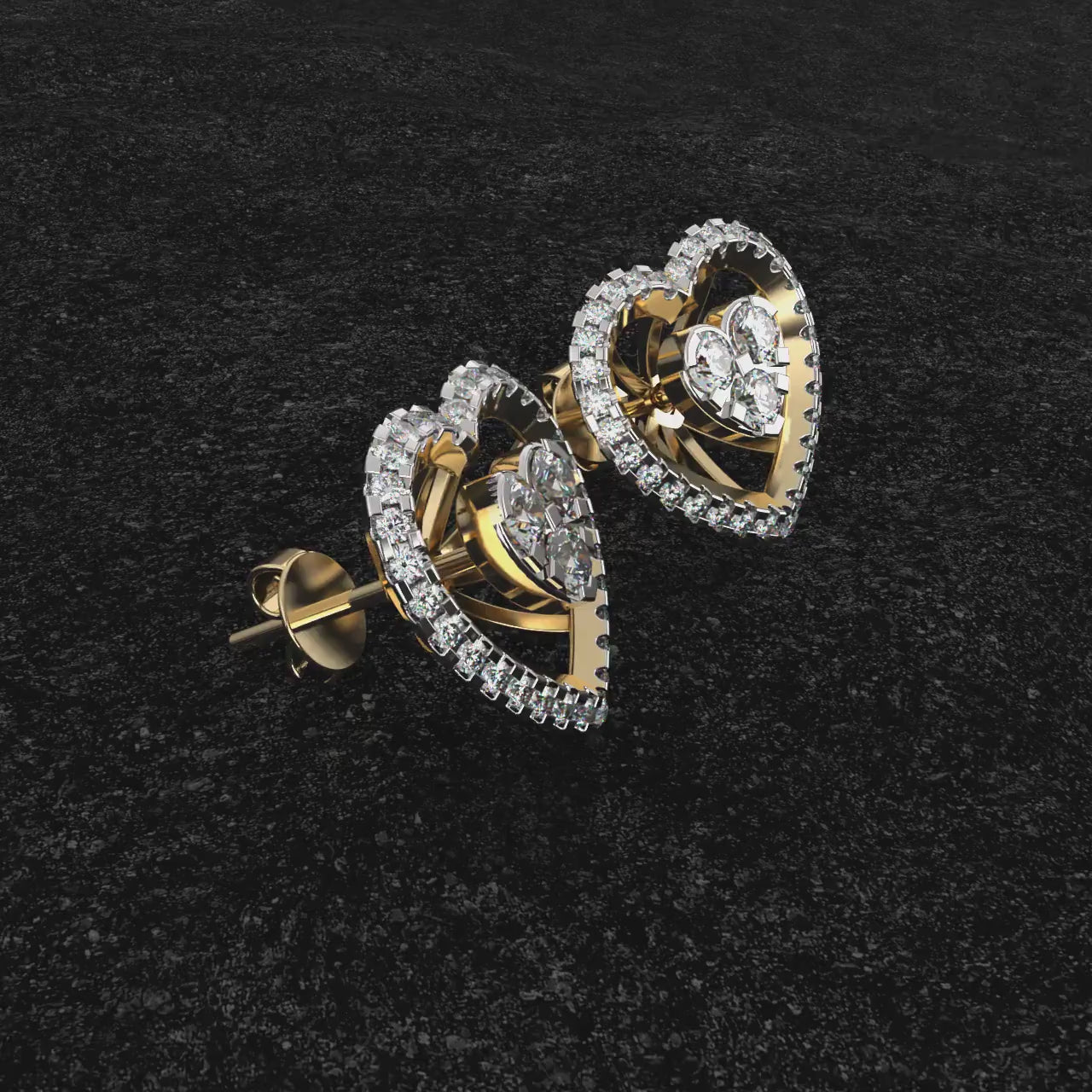Golden Heart Diamond Earrings