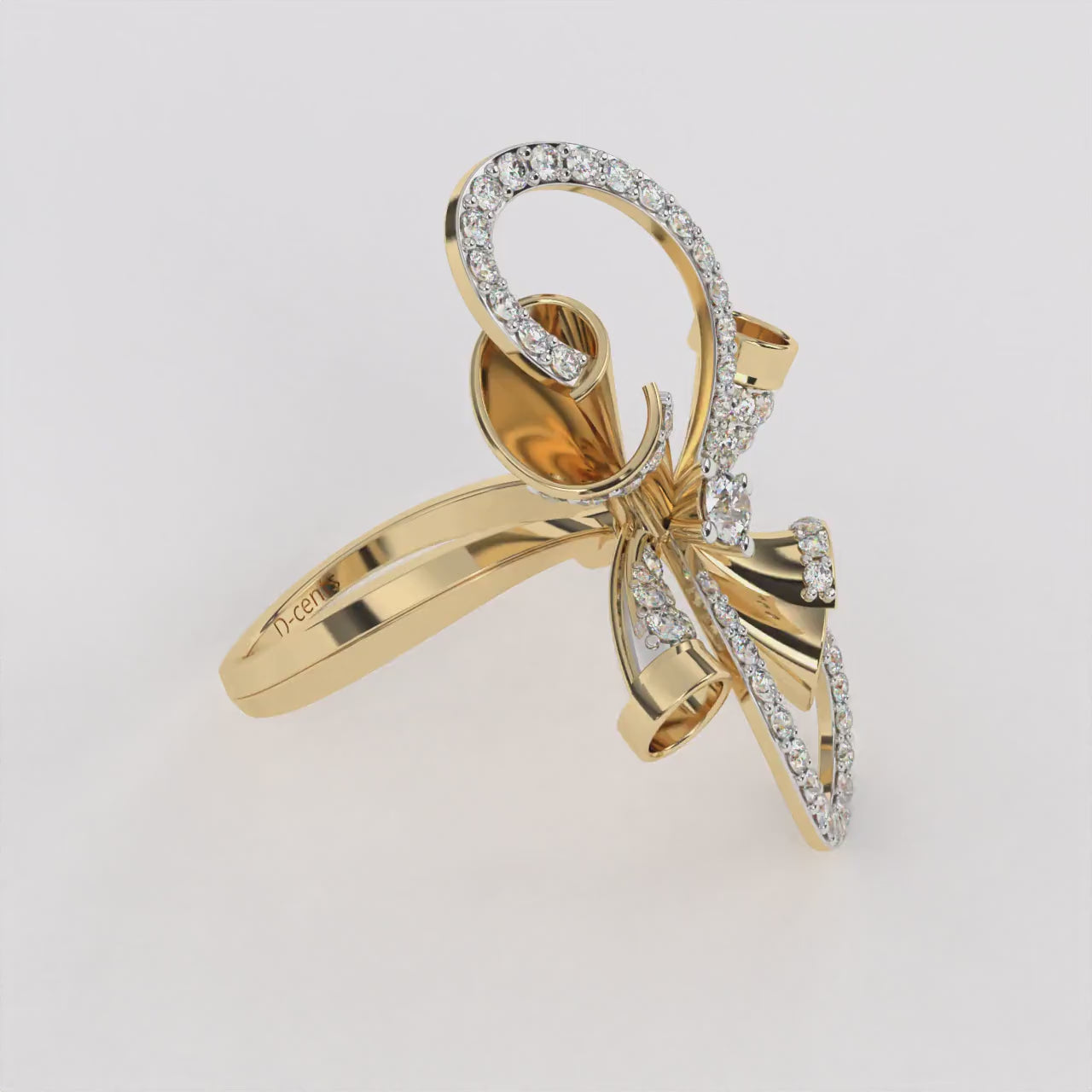 Gold Ribbon Bow Diamond Ring