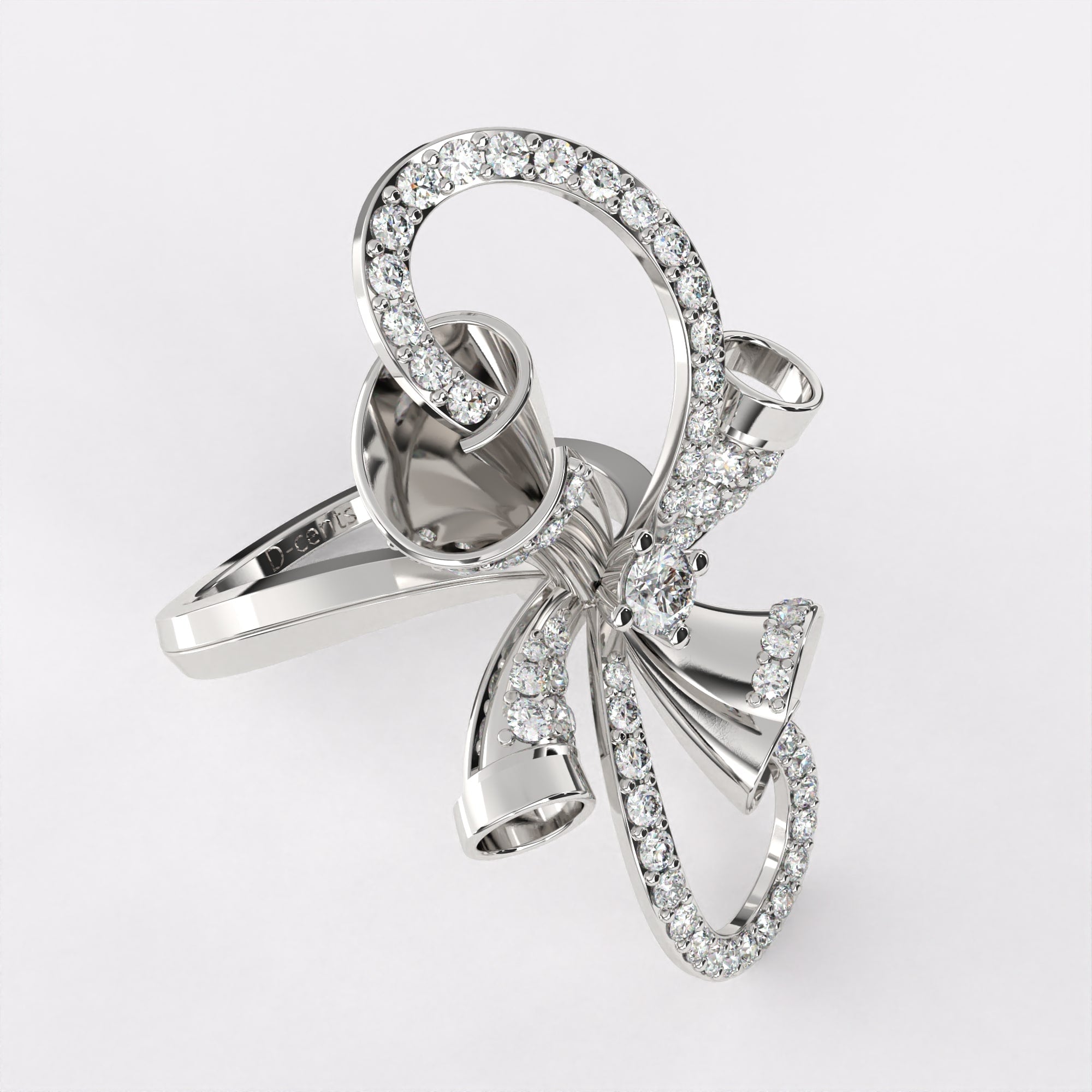 Gold Ribbon Bow Diamond Ring in 925 Silver