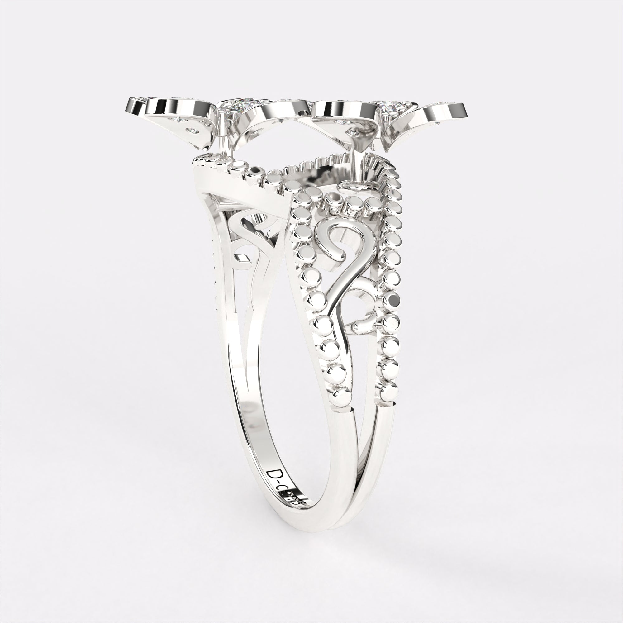 Twin Floret Diamond ring 925 Silver