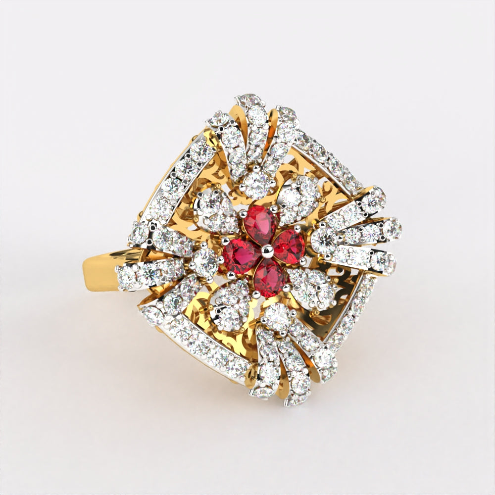 Red Floret Diamond Ring