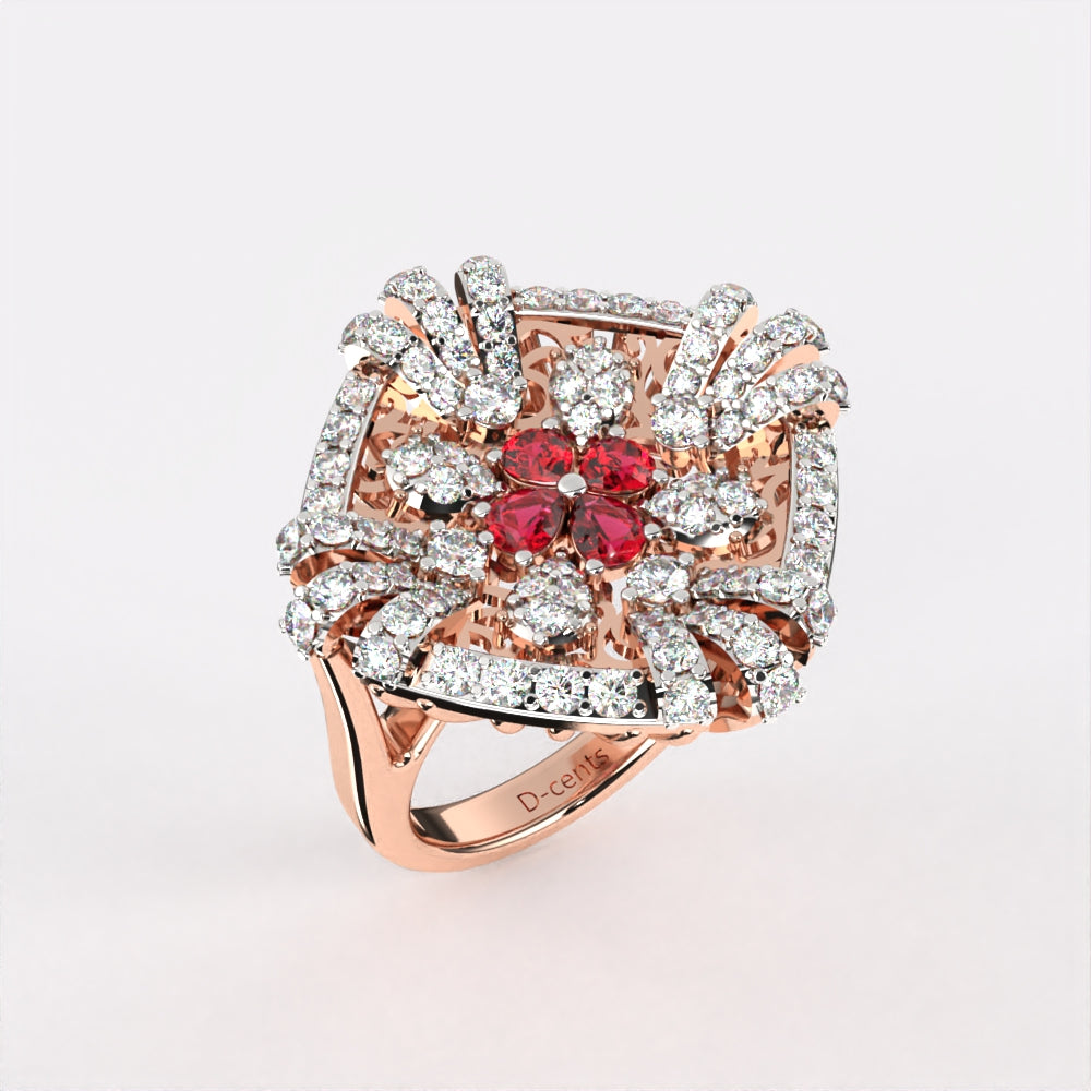 Red Floret Diamond Ring