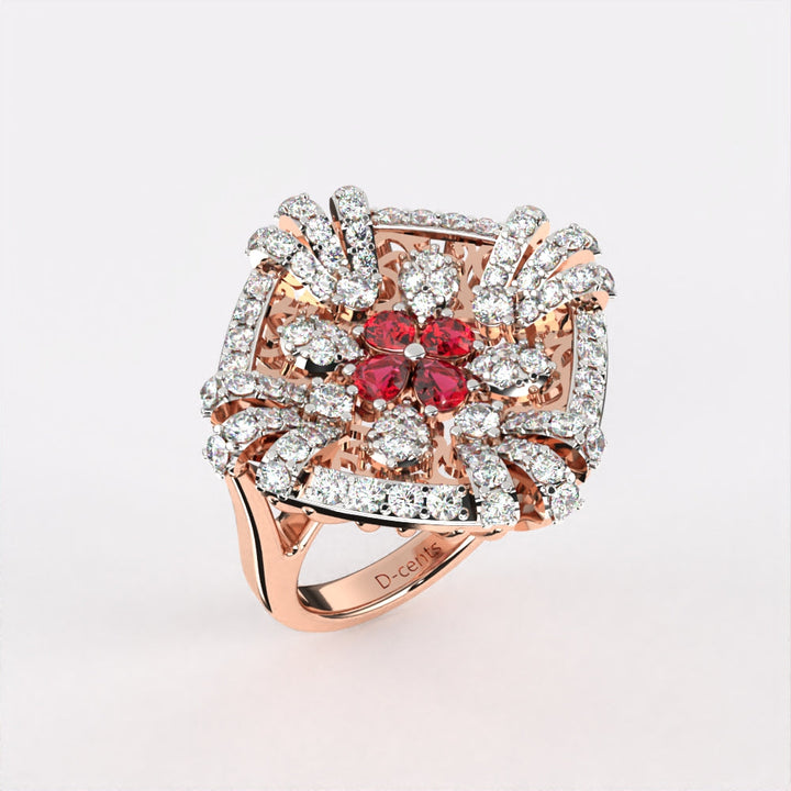 Red Floret Diamond Ring
