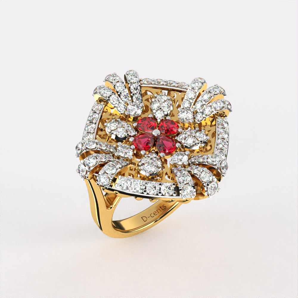 Red Floret Diamond Ring