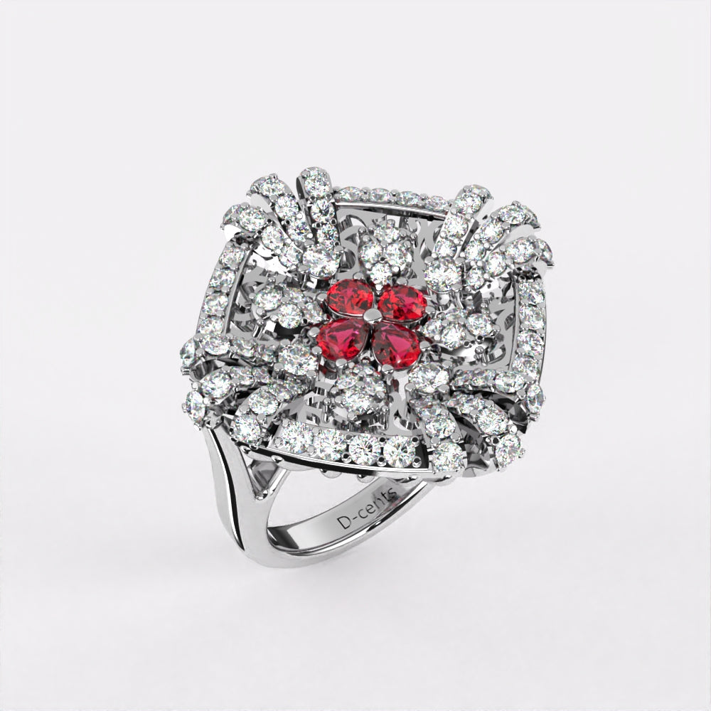 Red Floret Diamond Ring