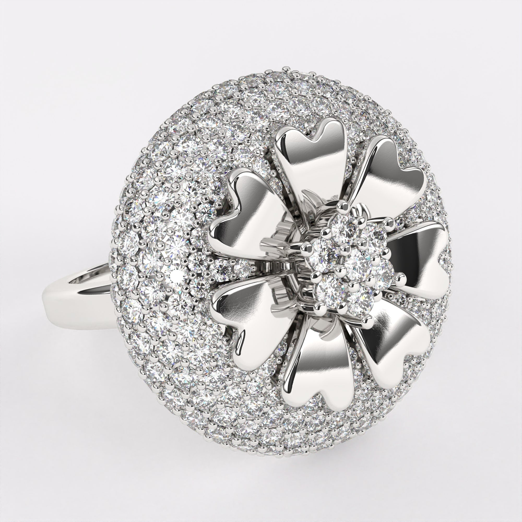 Flower Design Rose Gold Diamond Ring in 925 Silver