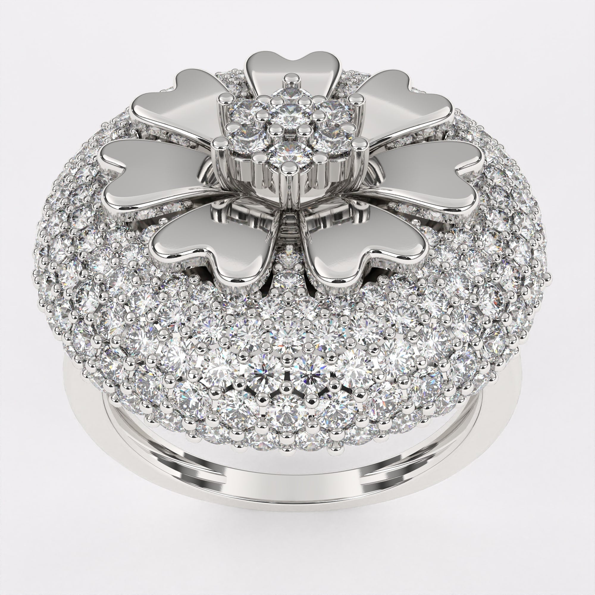 Flower Design Rose Gold Diamond Ring in 925 Silver