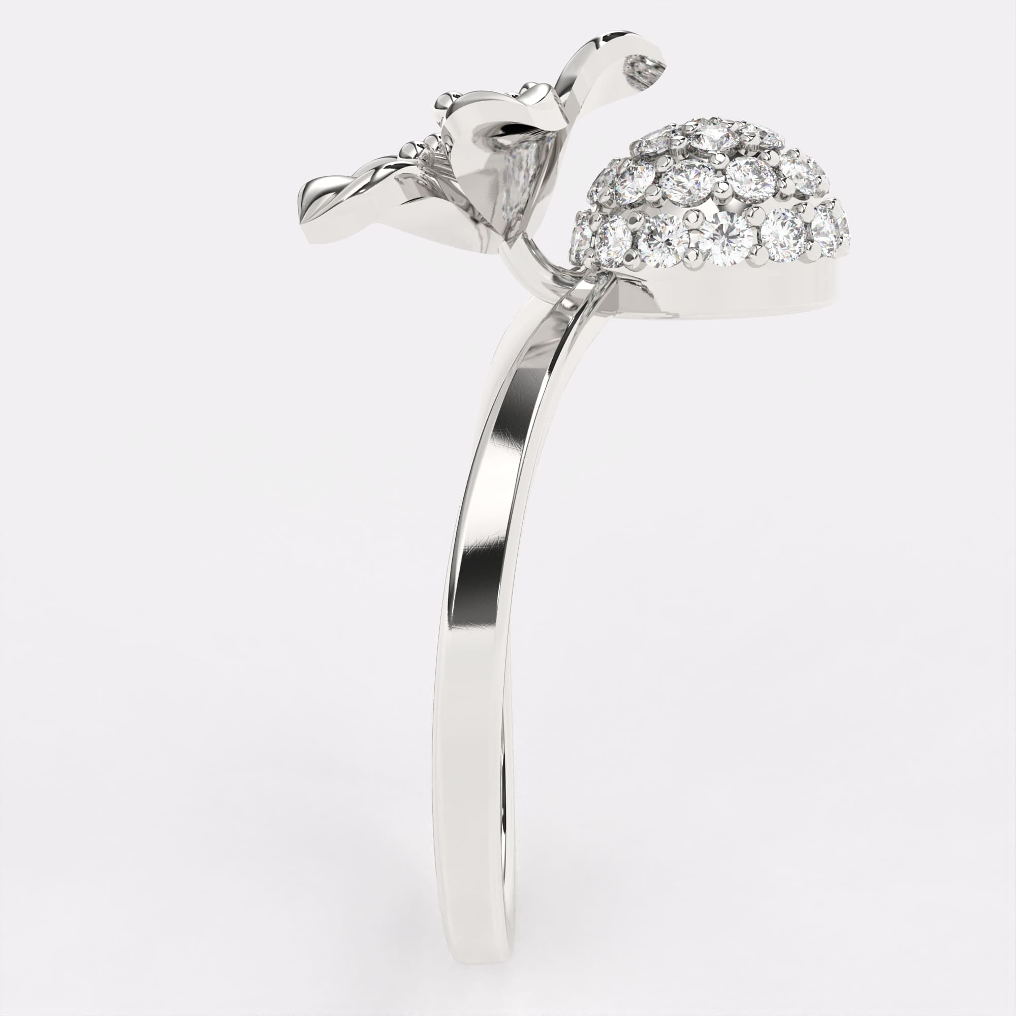 Gold Floral Diamond Ring in 925 Silver
