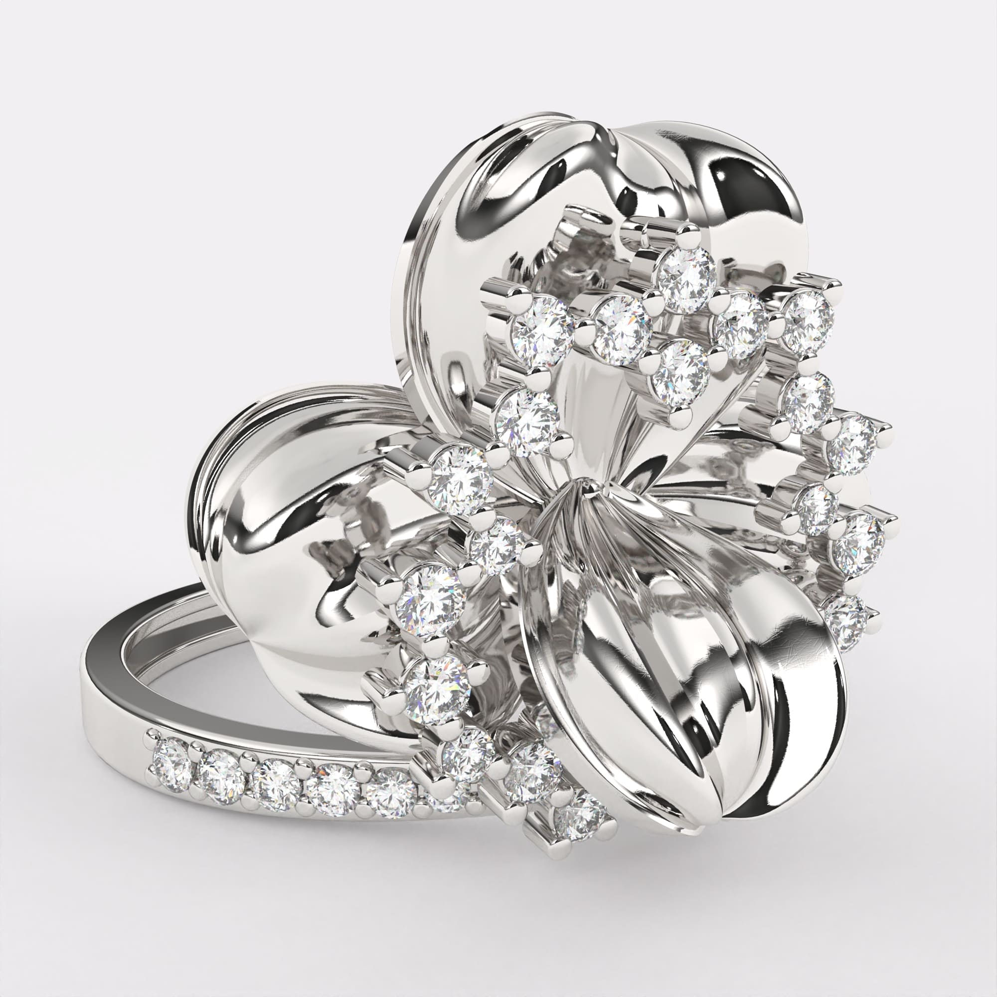 Floret Design Rose Gold Diamond Ring in 925 Silver