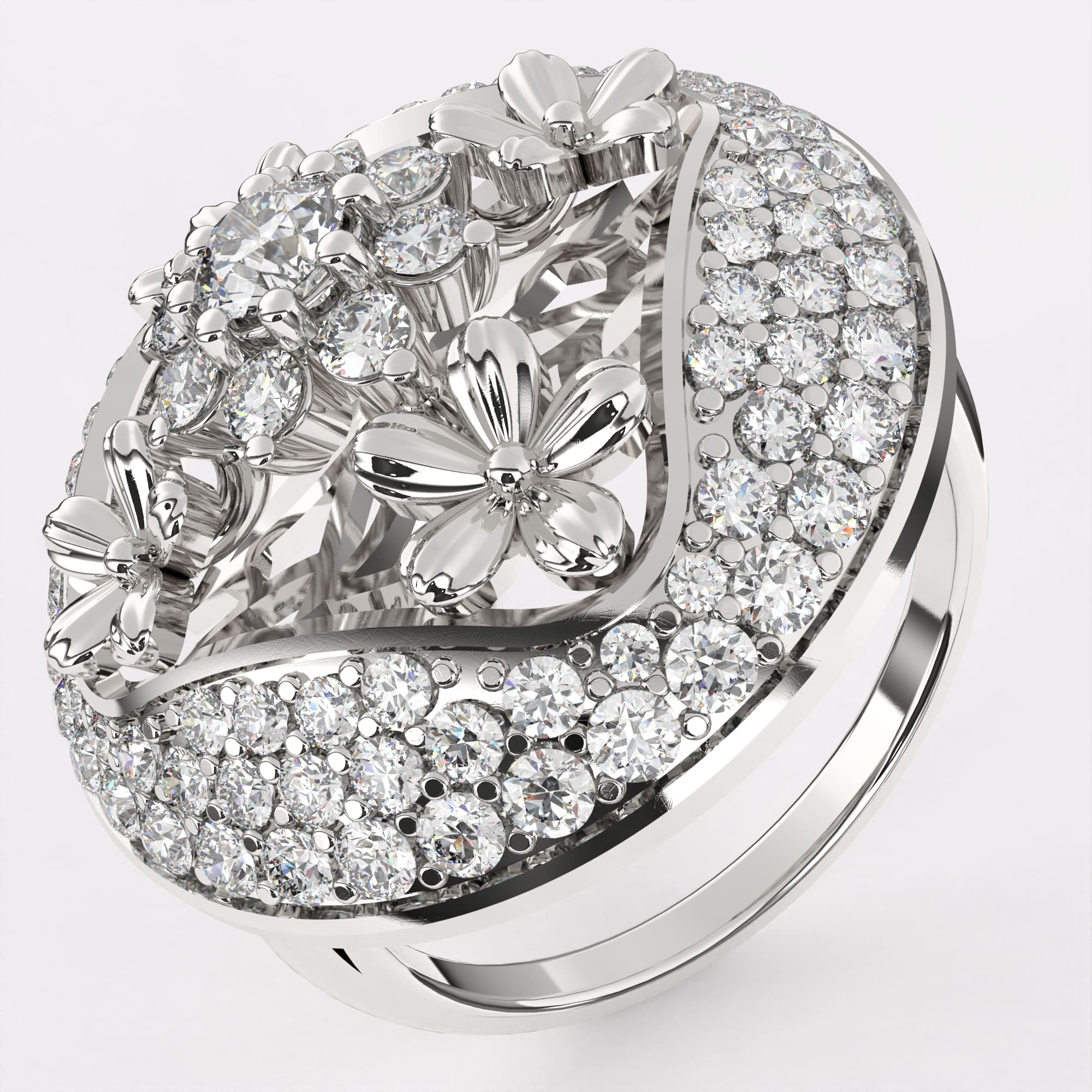 Gold Petal Diamond Ring in 925 Silver