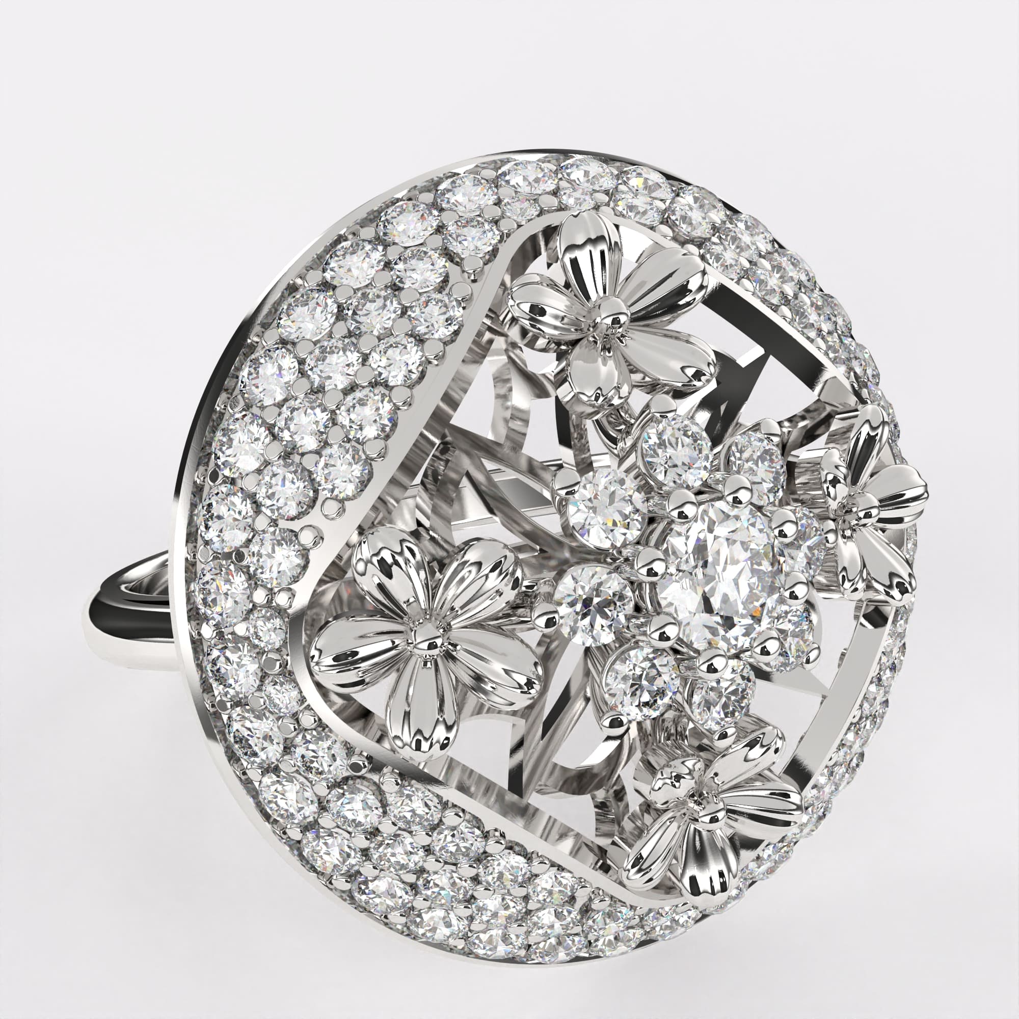 Gold Petal Diamond Ring in 925 Silver