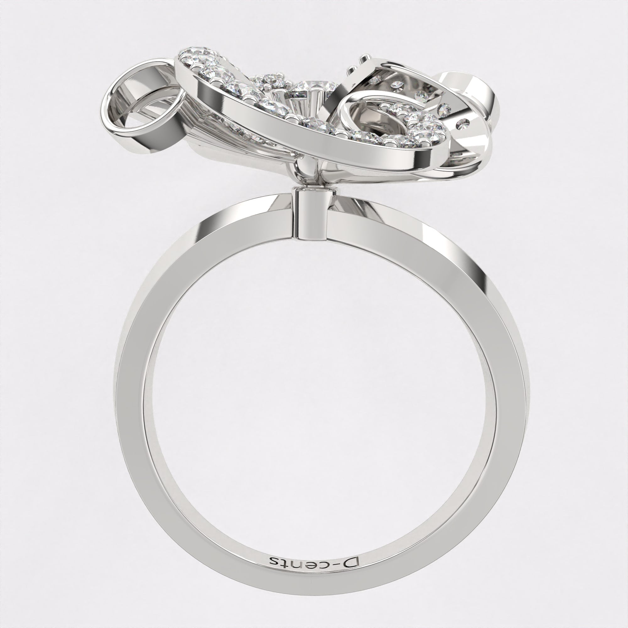 Gold Ribbon Bow Diamond Ring in 925 Silver