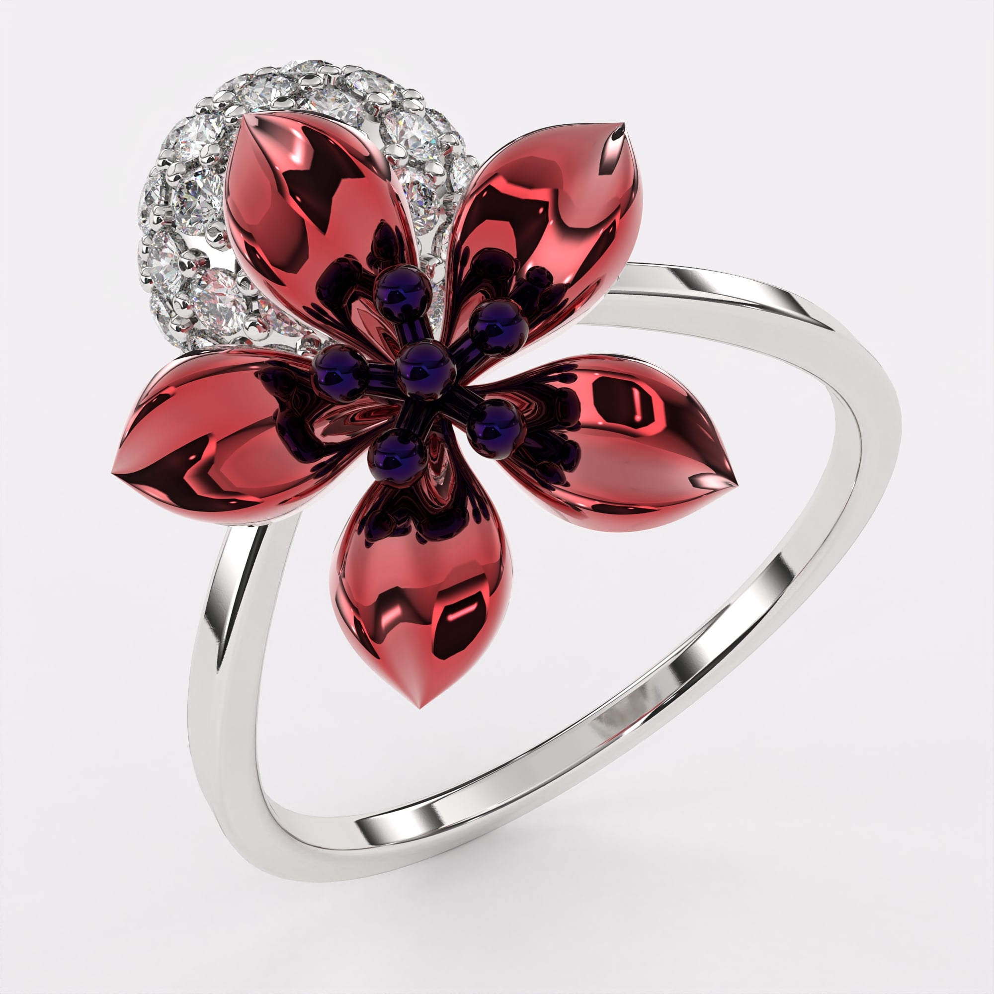 Blooming Elegance Diamond Ring in 925 Silver