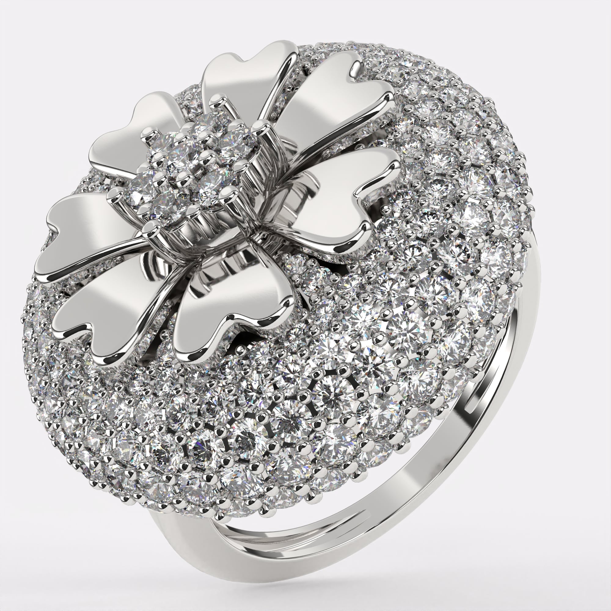 Flower Design Rose Gold Diamond Ring in 925 Silver