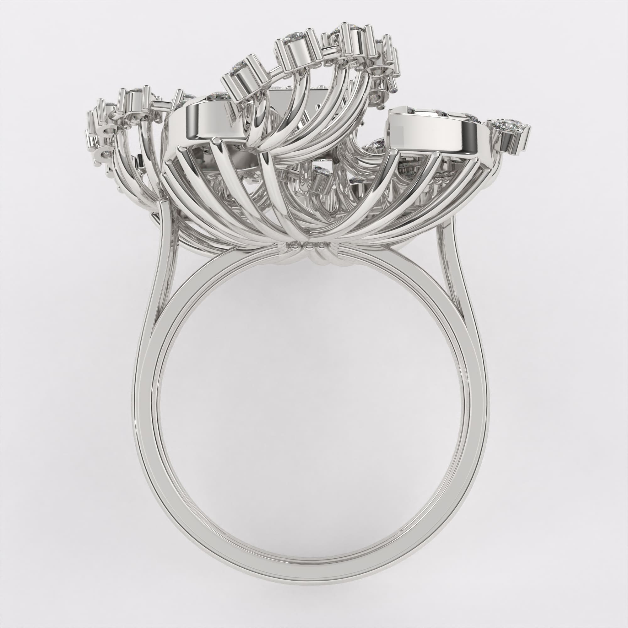 Unique Wide Cocktail Diamond Ring in 925 Silver