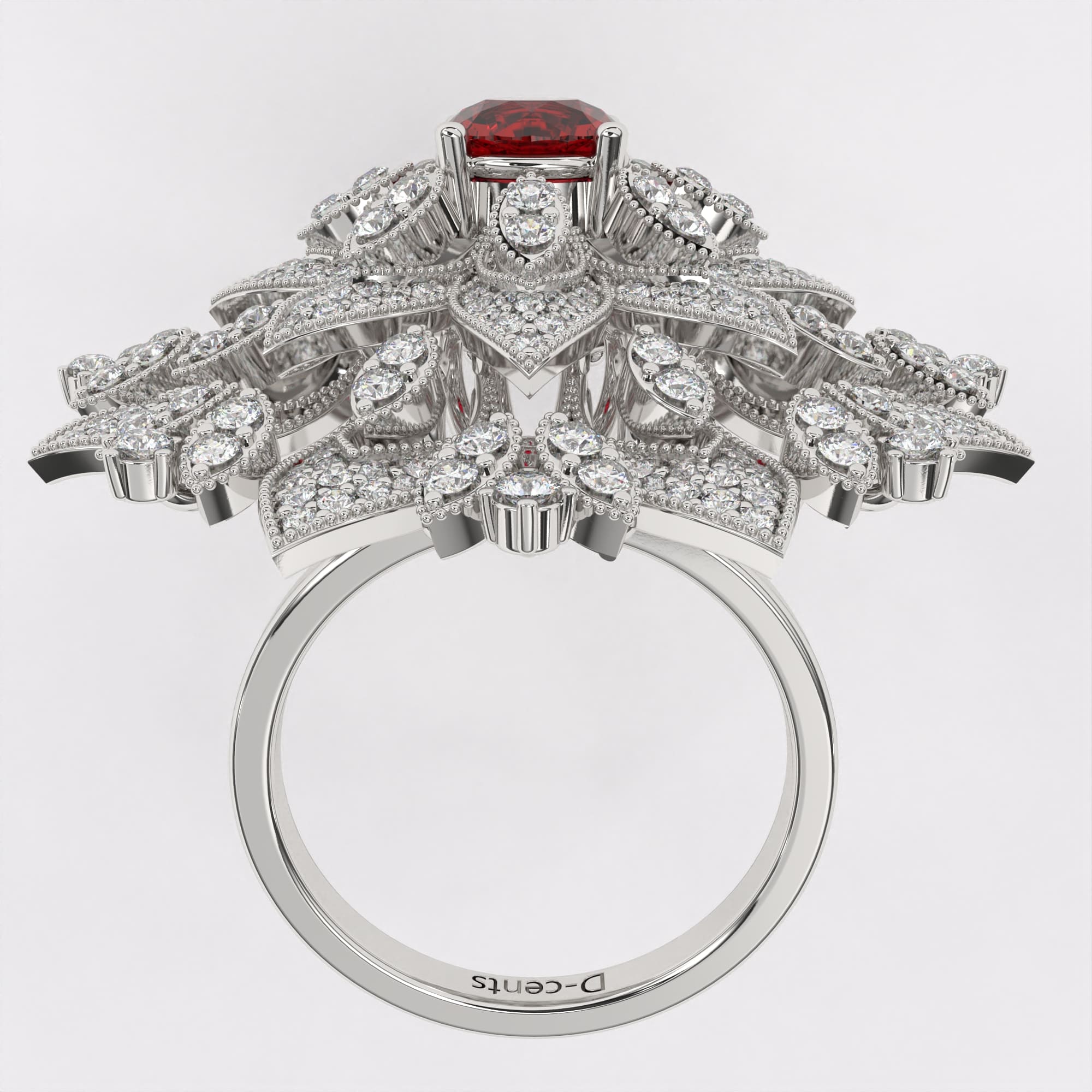 Ruby Blossom Diamond Ring in 925 Silver