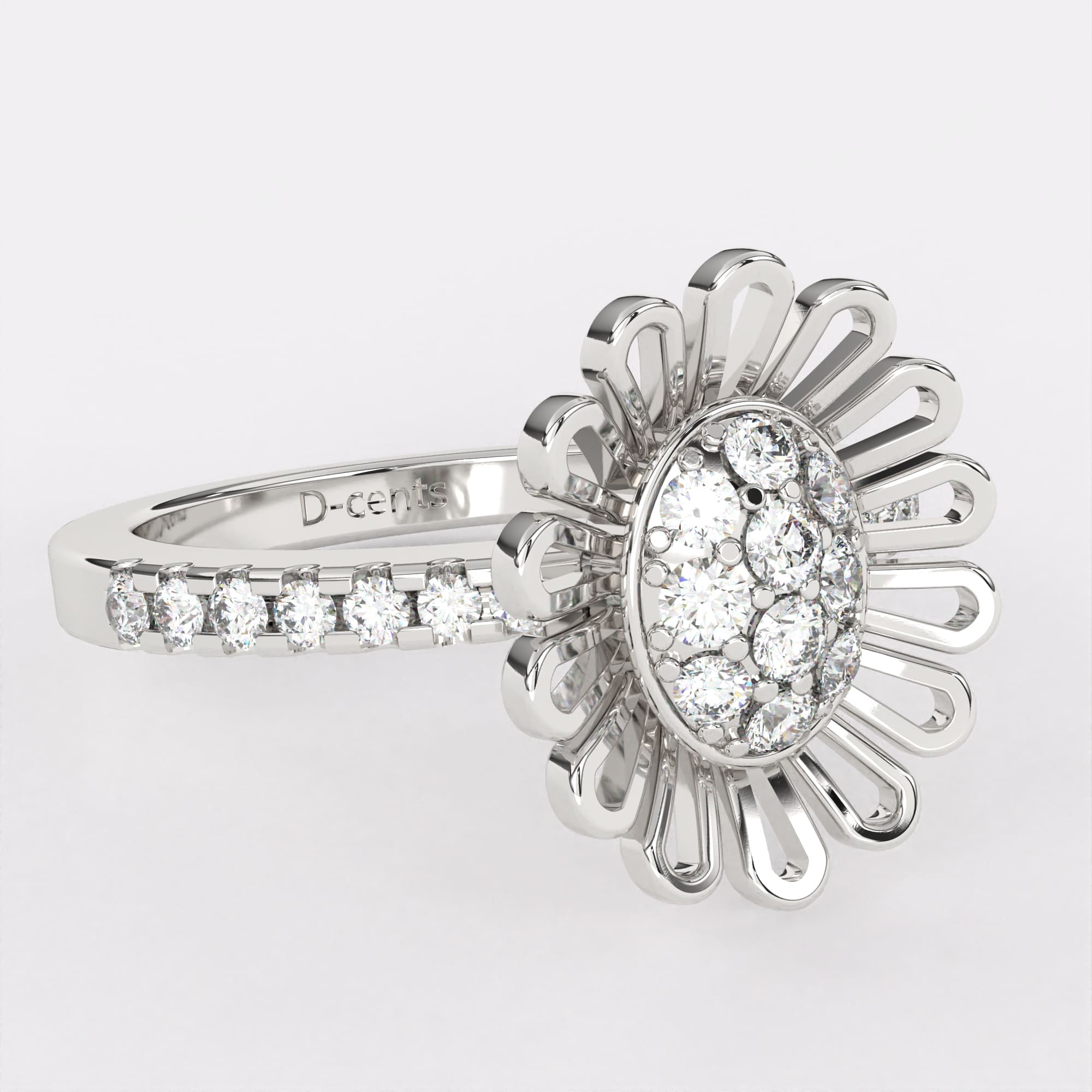 Gold Sunflower Diamond Ring in 925 Silver