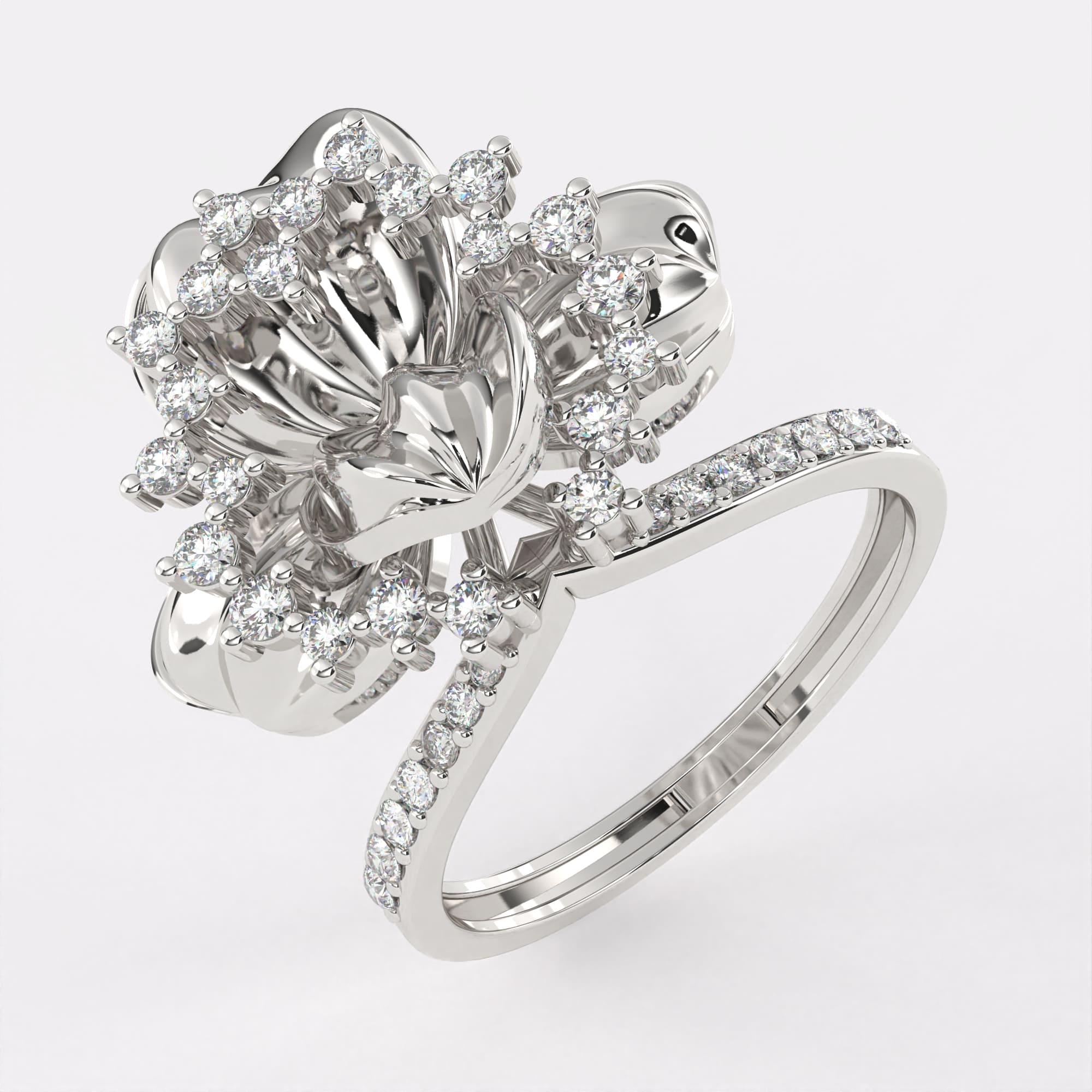 Floret Design Rose Gold Diamond Ring in 925 Silver