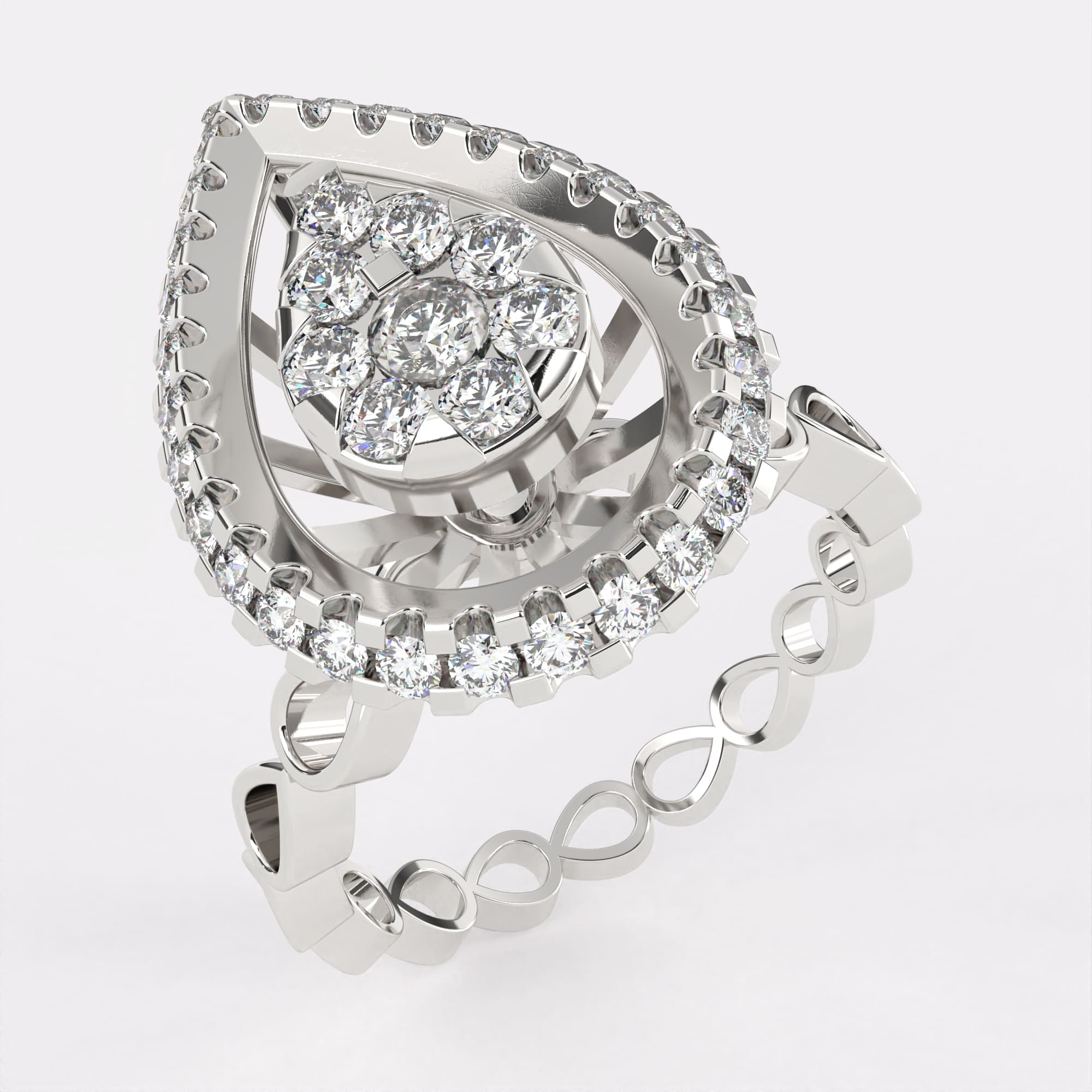 Pear Shape  Gold Diamond Ring in 925 Silver