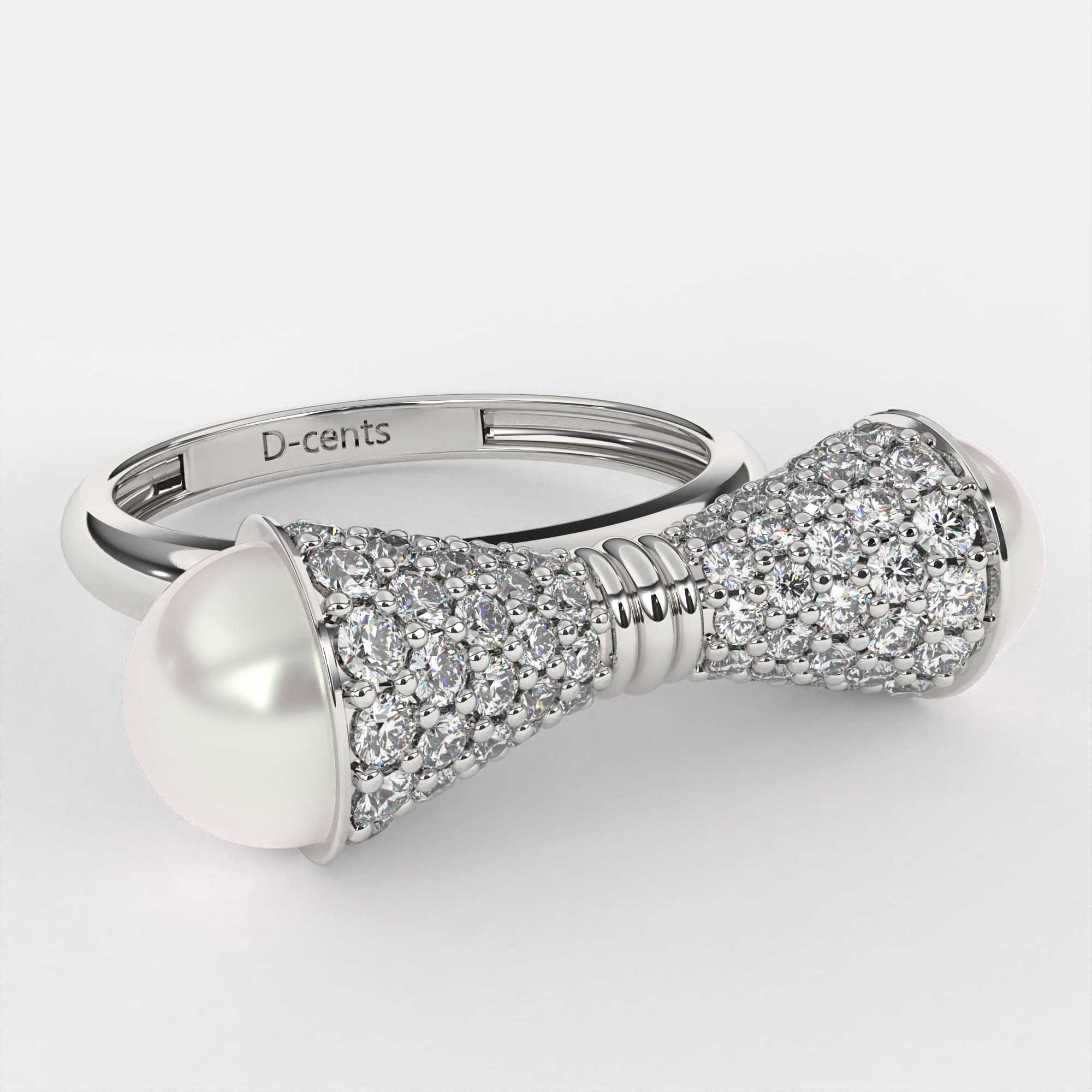 Twin pearl diamond ring in 925 Silver