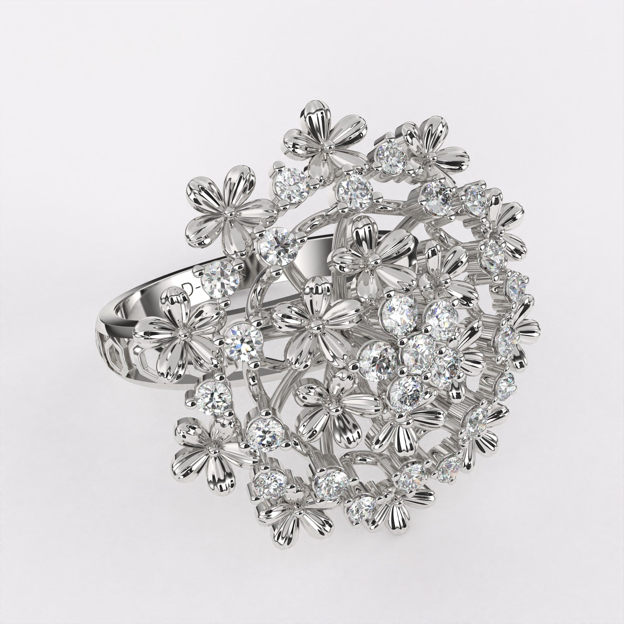 Gold Alloy Beads Diamond Ring in 925 Silver