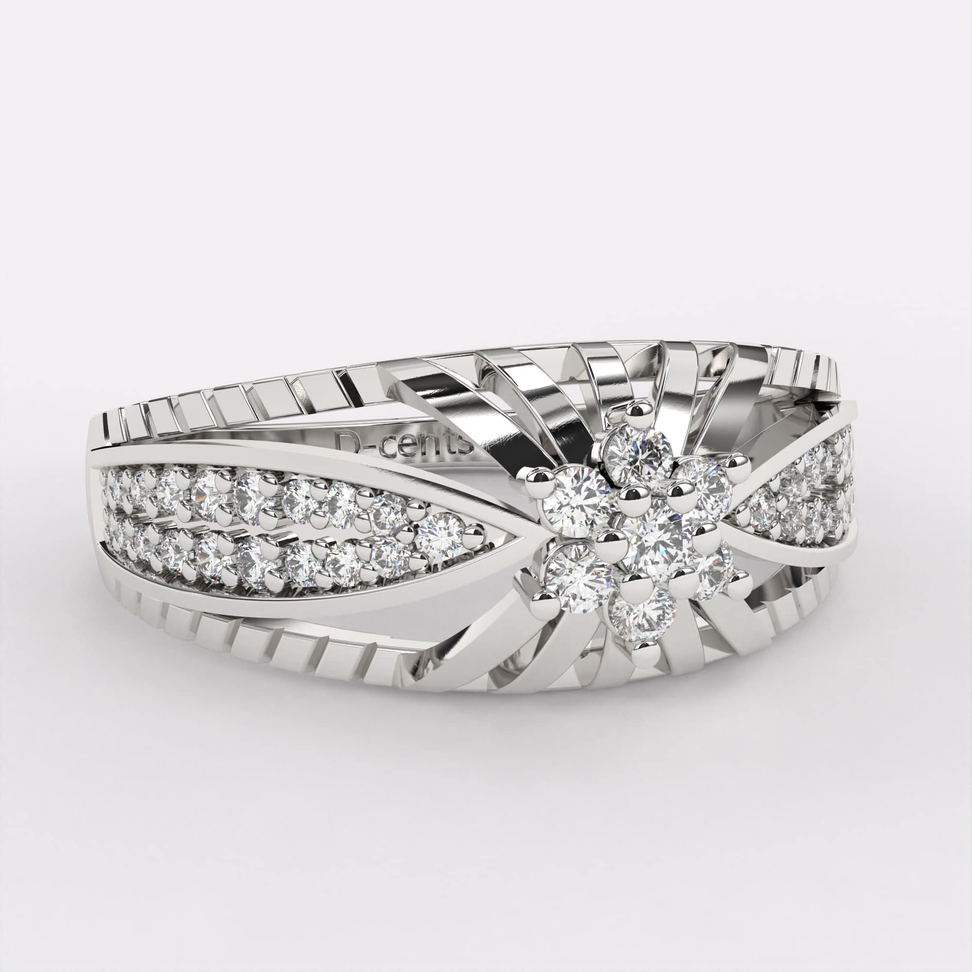 Cluster Plate Diamond Ring in 925 Silver