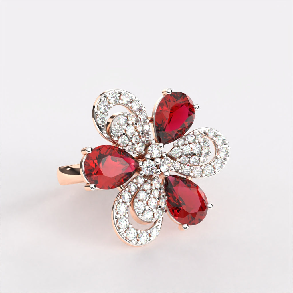 Red Petal Diamond Ring