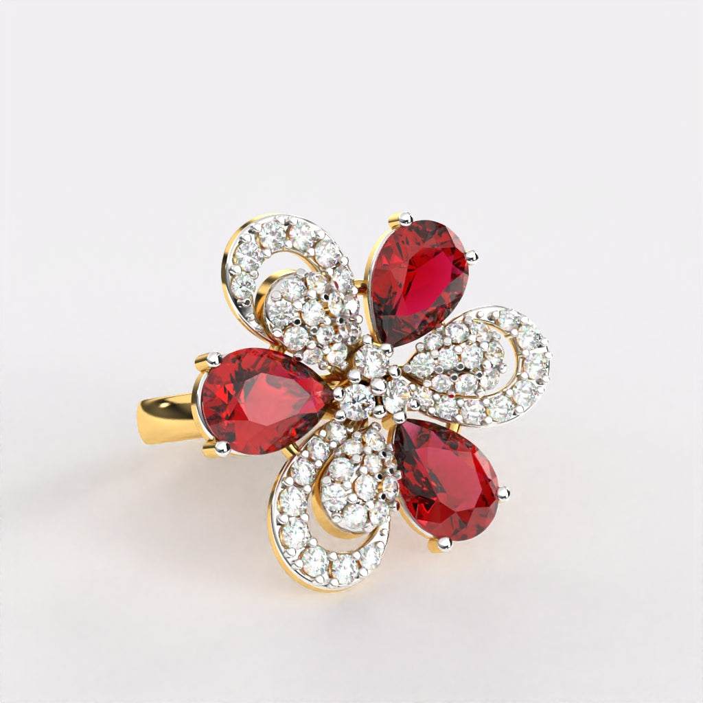 Red Petal Diamond Ring