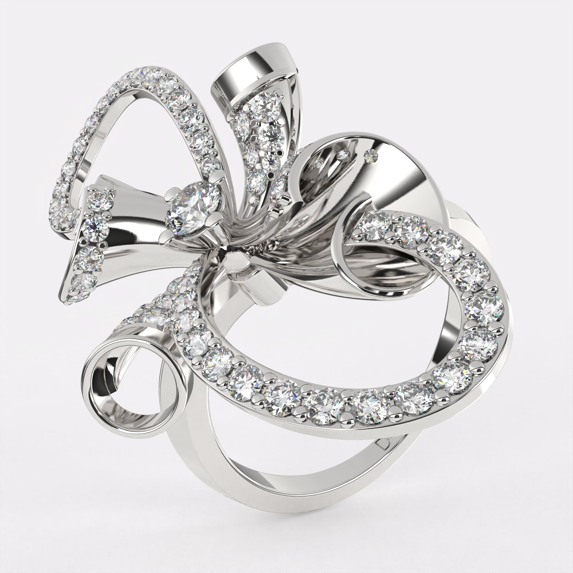 Gold Ribbon Bow Diamond Ring in 925 Silver