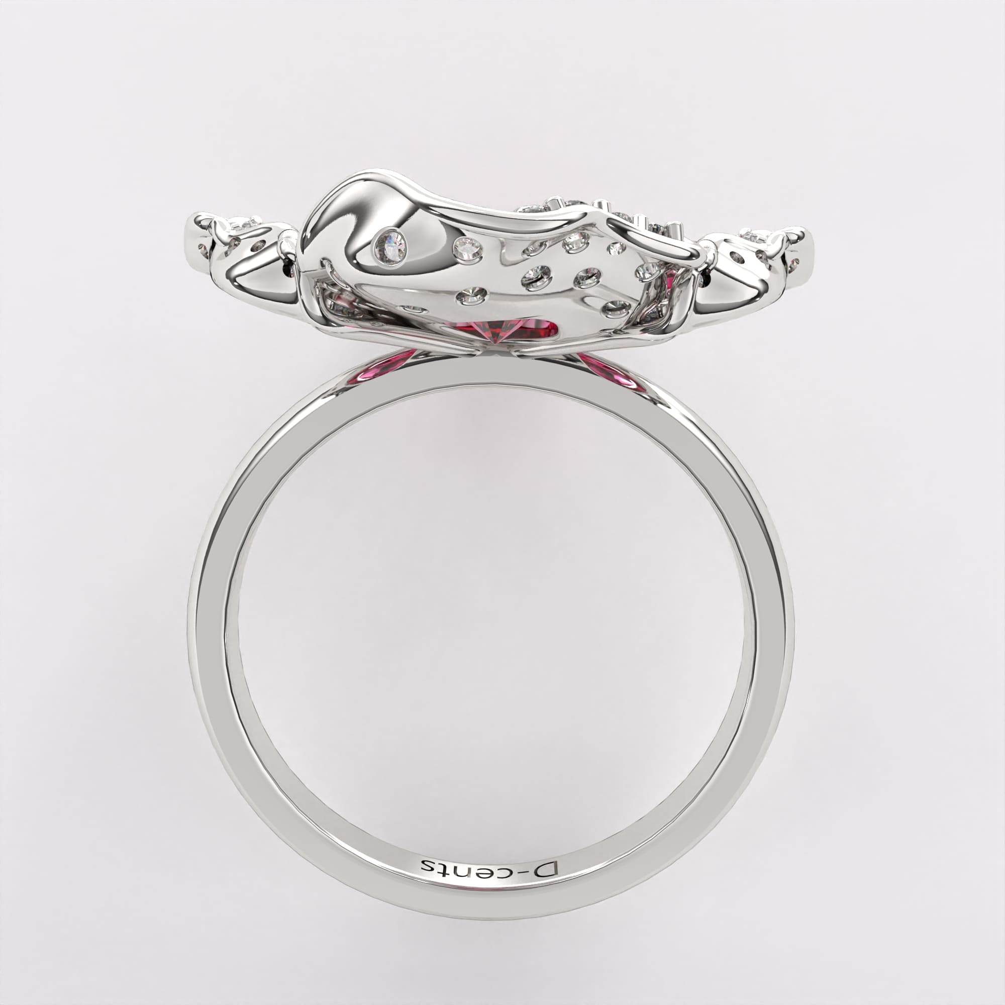 Red Dropsy Petals Diamond ring In 925 Silver