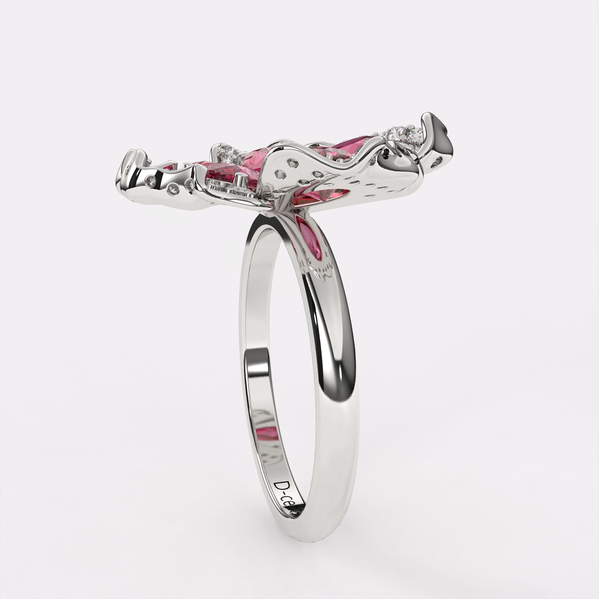 Red Dropsy Petals Diamond ring In 925 Silver