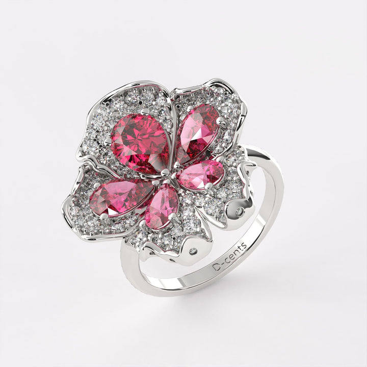 Red Dropsy Petals Diamond ring