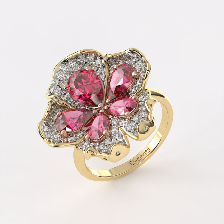 Red Dropsy Petals Diamond ring