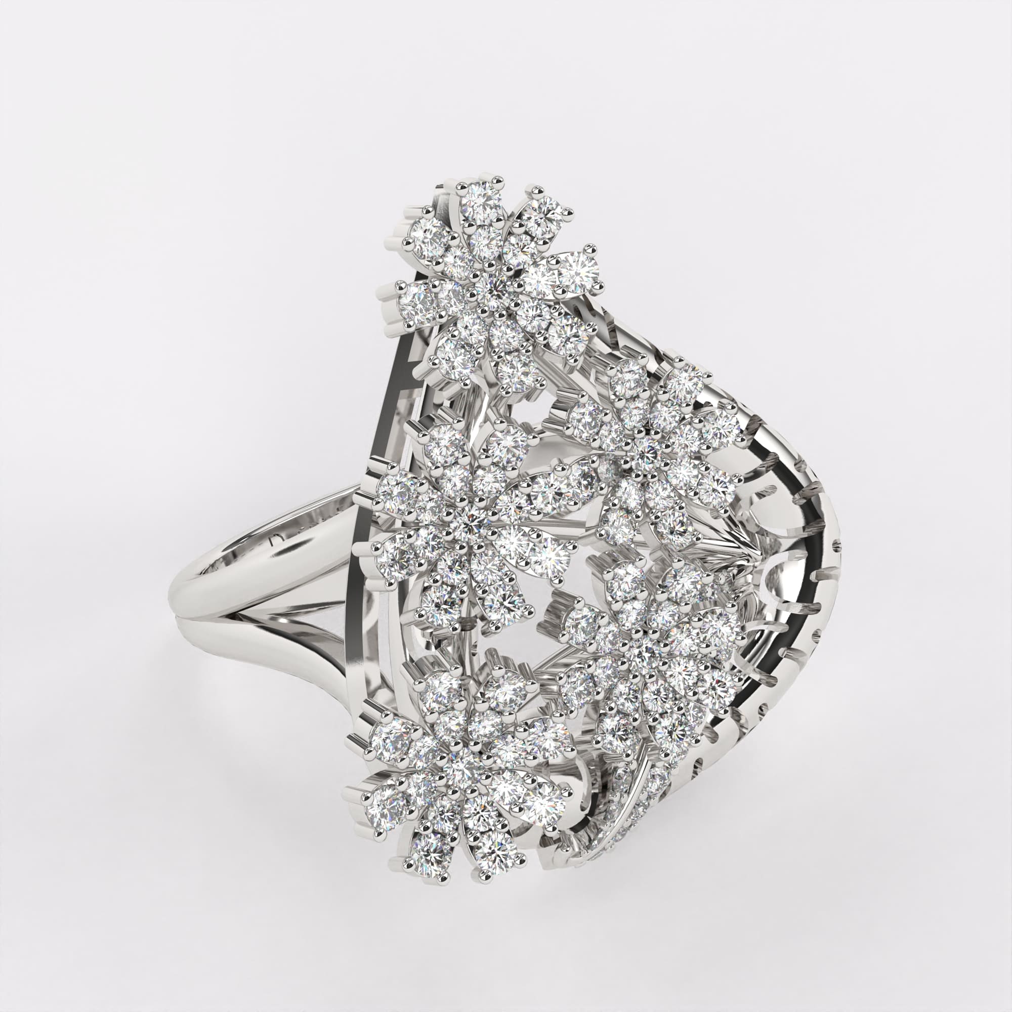 Floral Wreath Diamond Ring In 925 Silver