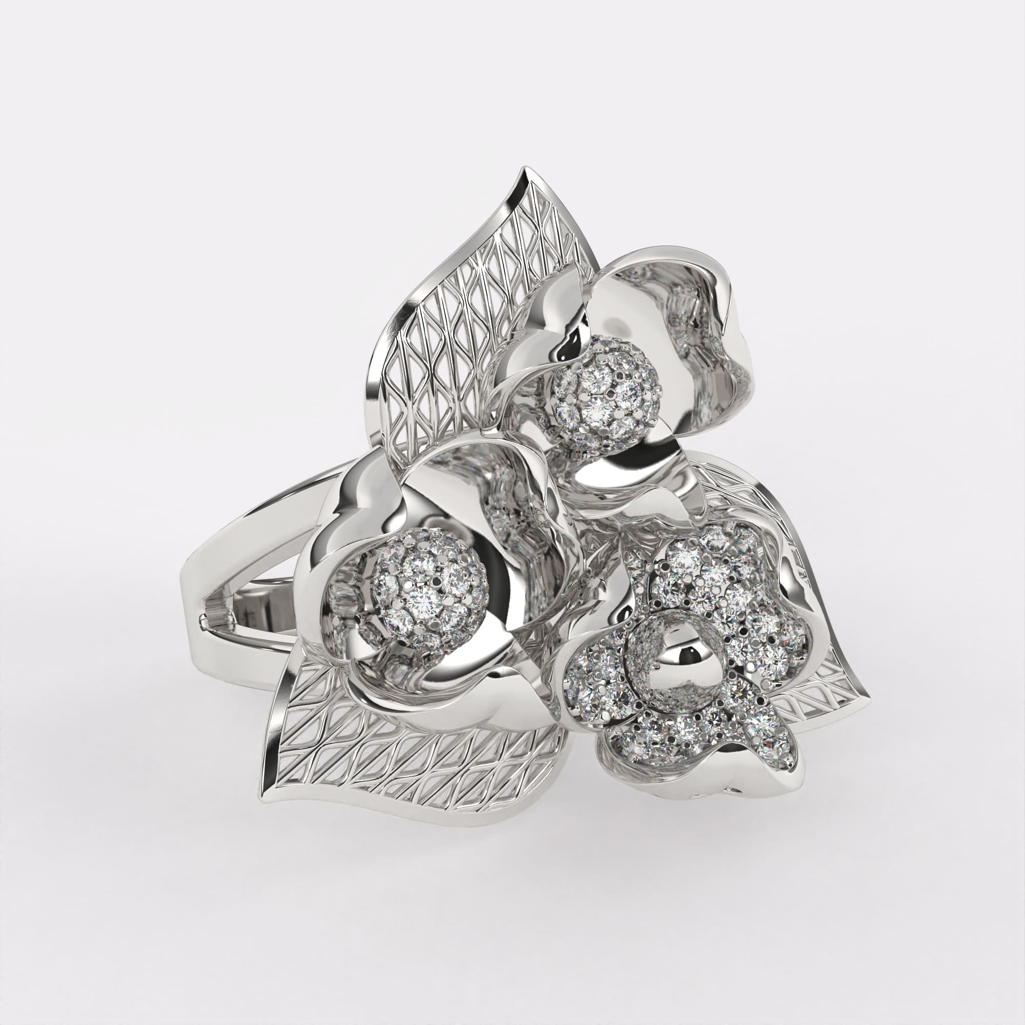 Gardenia Diamond Ring In 925 Silver