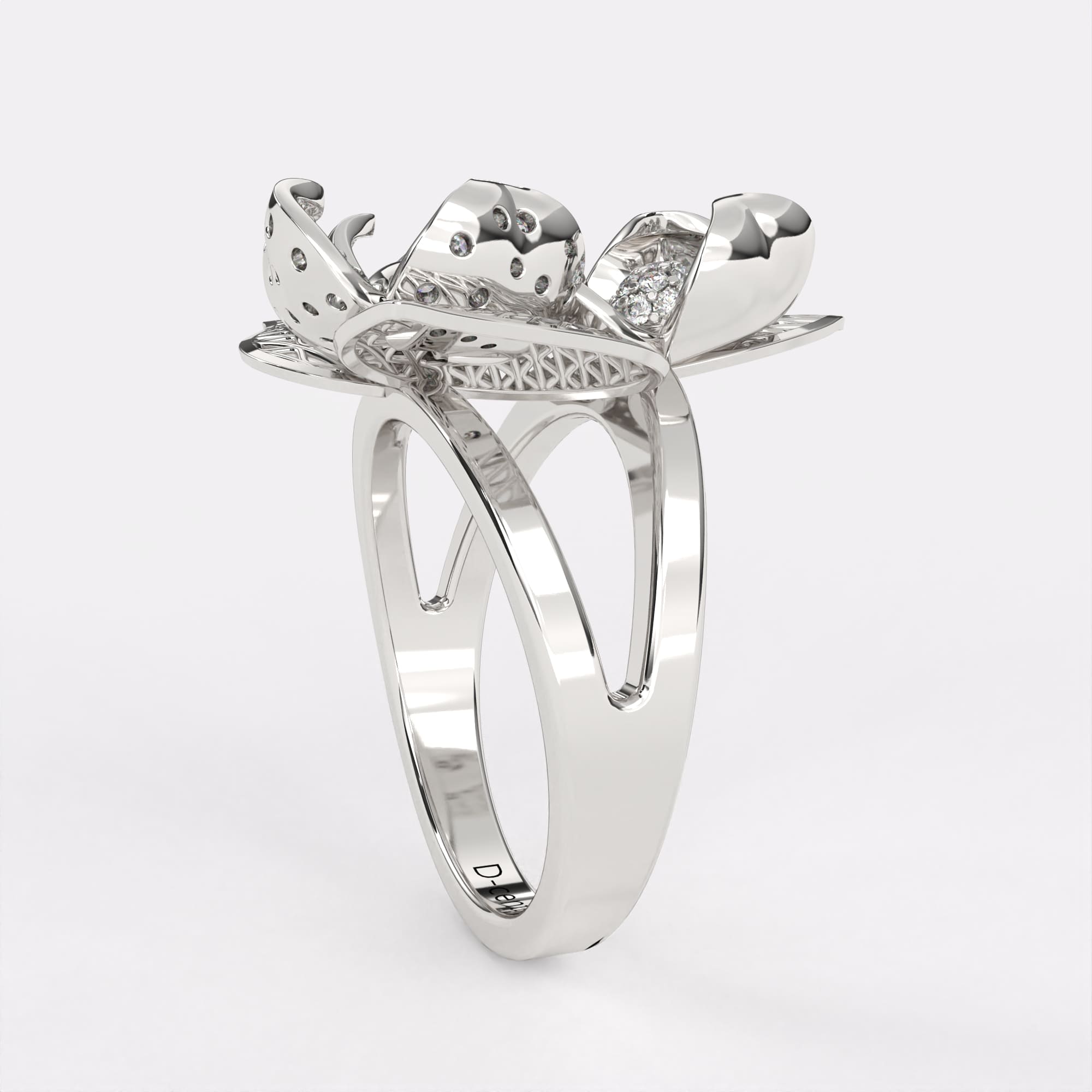 Gardenia Diamond Ring In 925 Silver