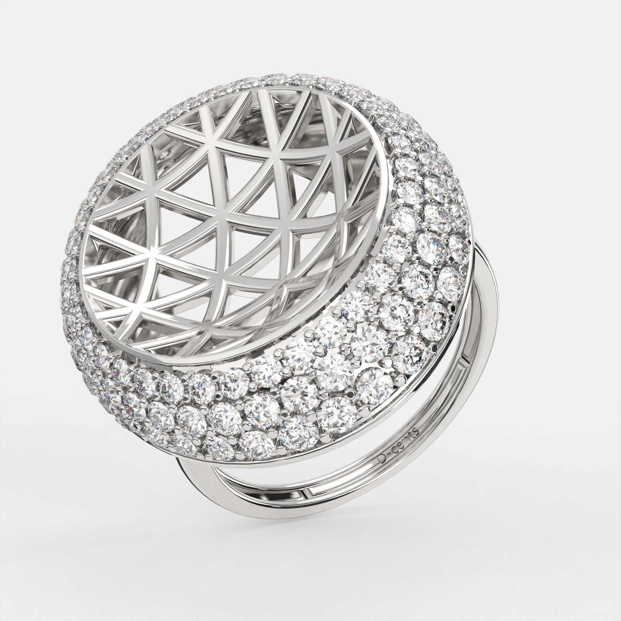 Half Dome Diamond Ring in 925 Silver