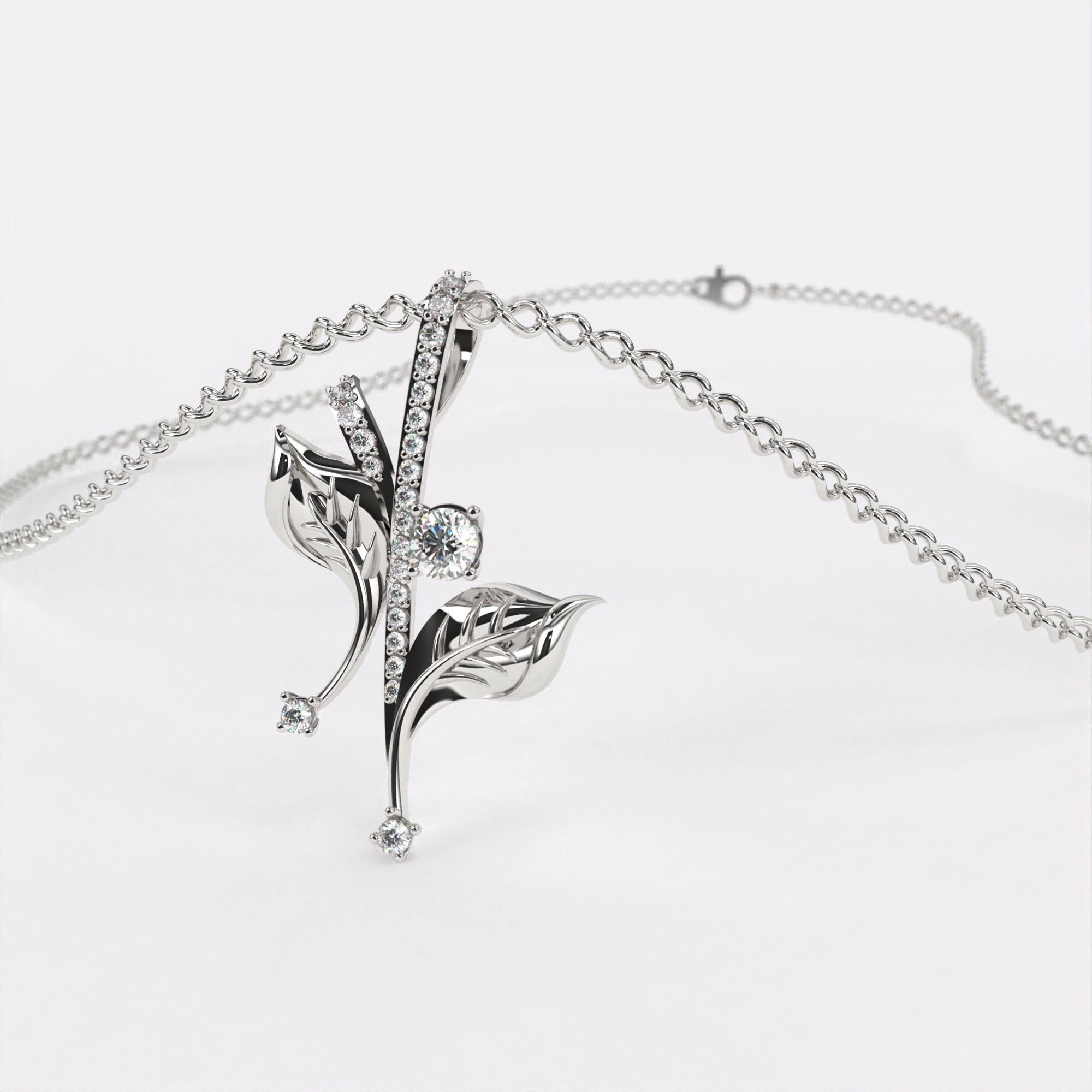 Gold Leaf Diamond Pendant In 925 Silver