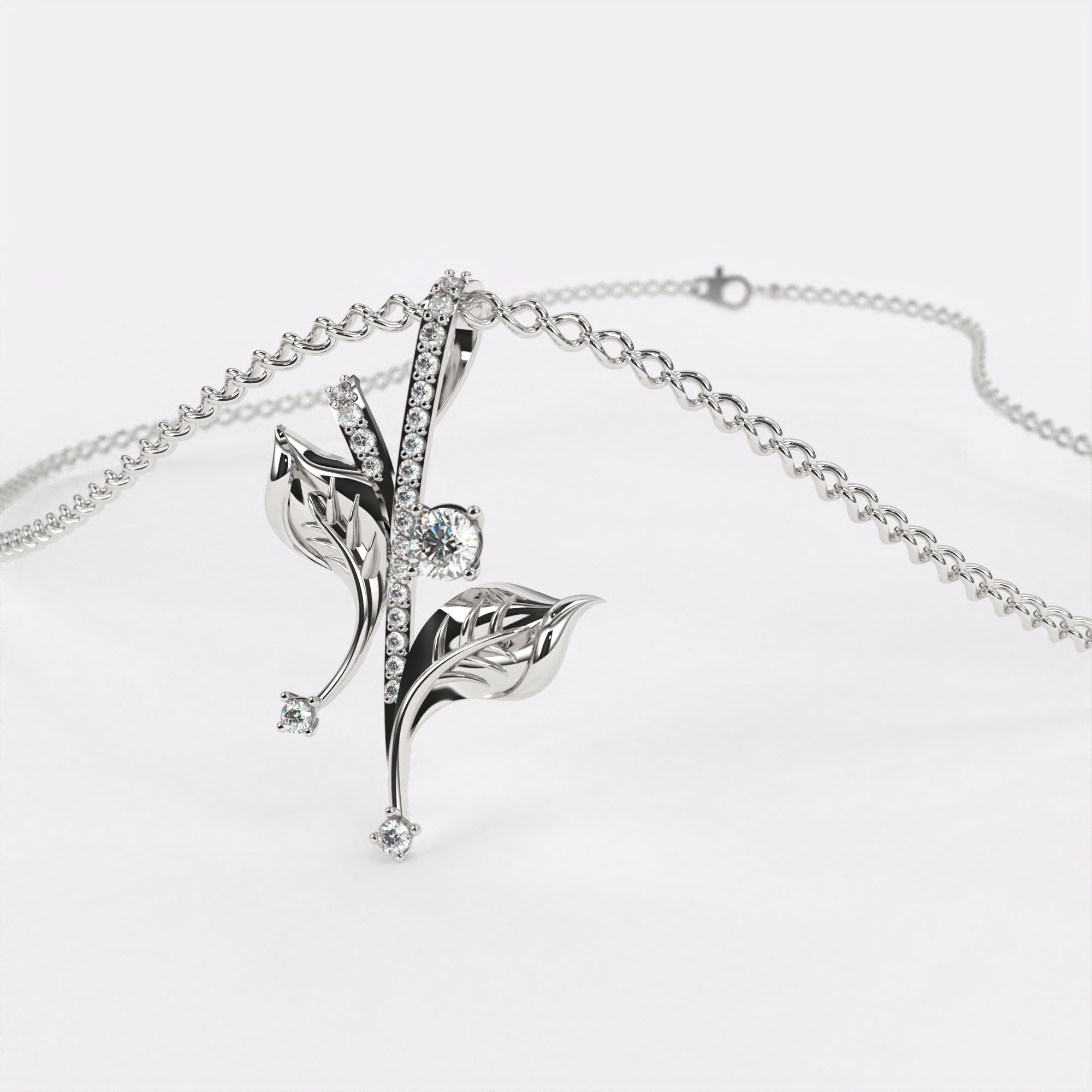 Gold Leaf Diamond Pendant In 925 Silver