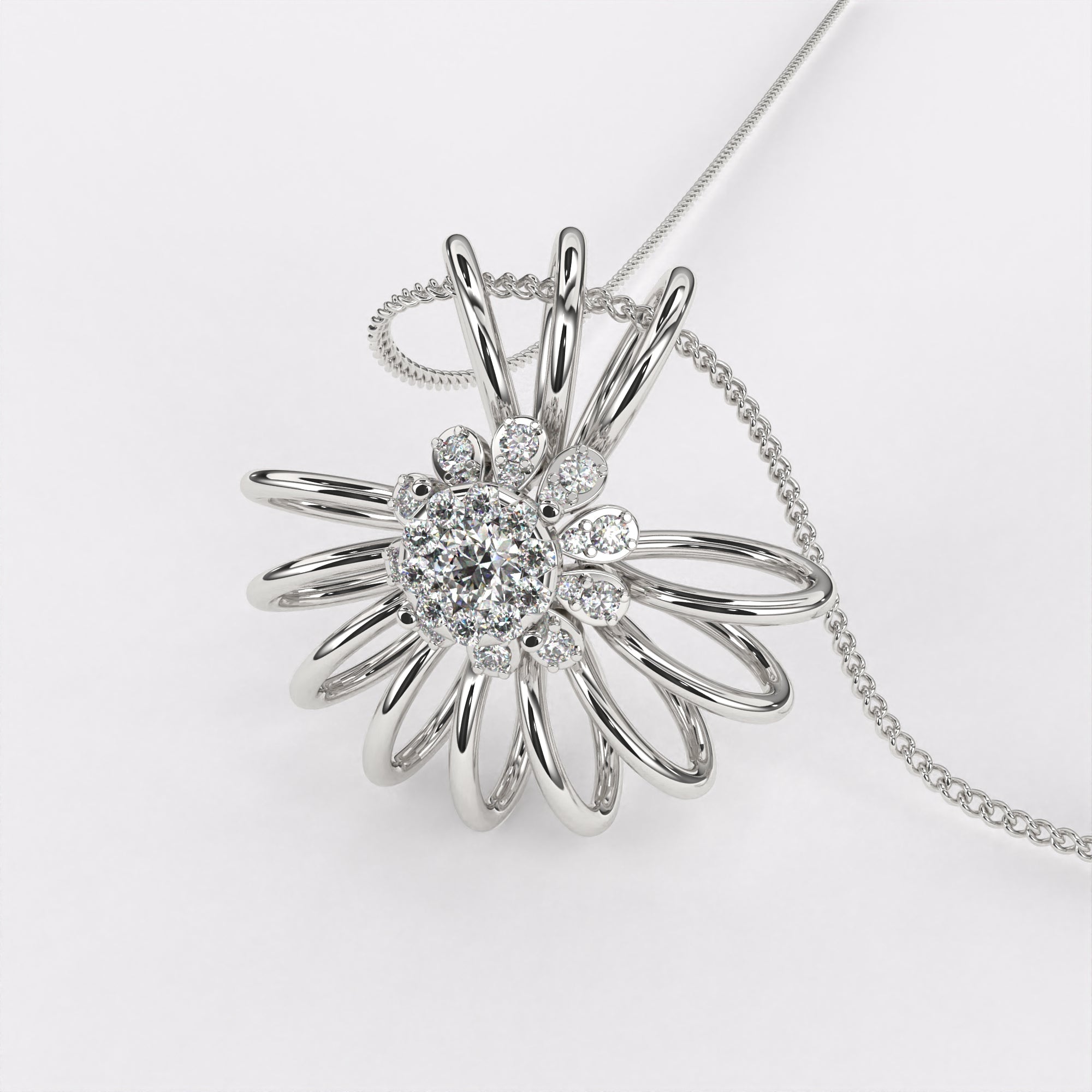 Daisy Gold Diamond Pendant In 925 Silver