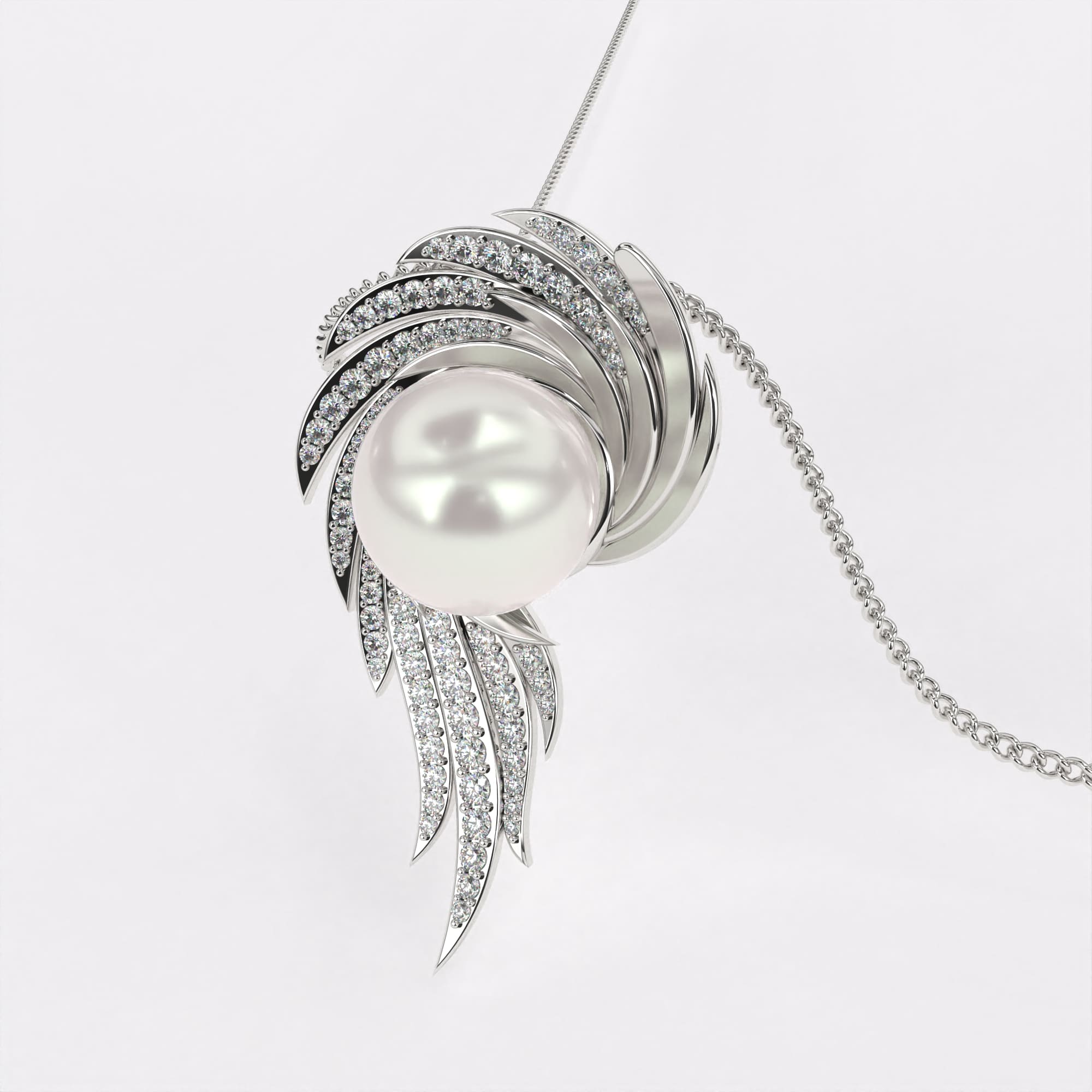 Celestial Pearl Diamond Pendant In 925 Silver