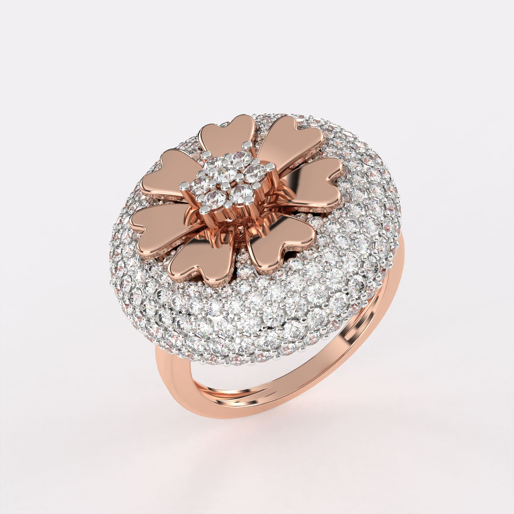 Flower Design Rose Gold Diamond Ring