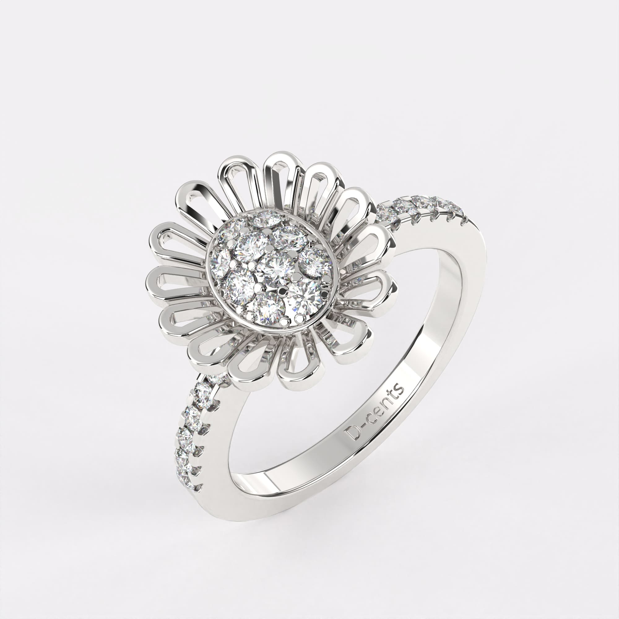 Gold Sunflower Diamond Ring in 925 Silver